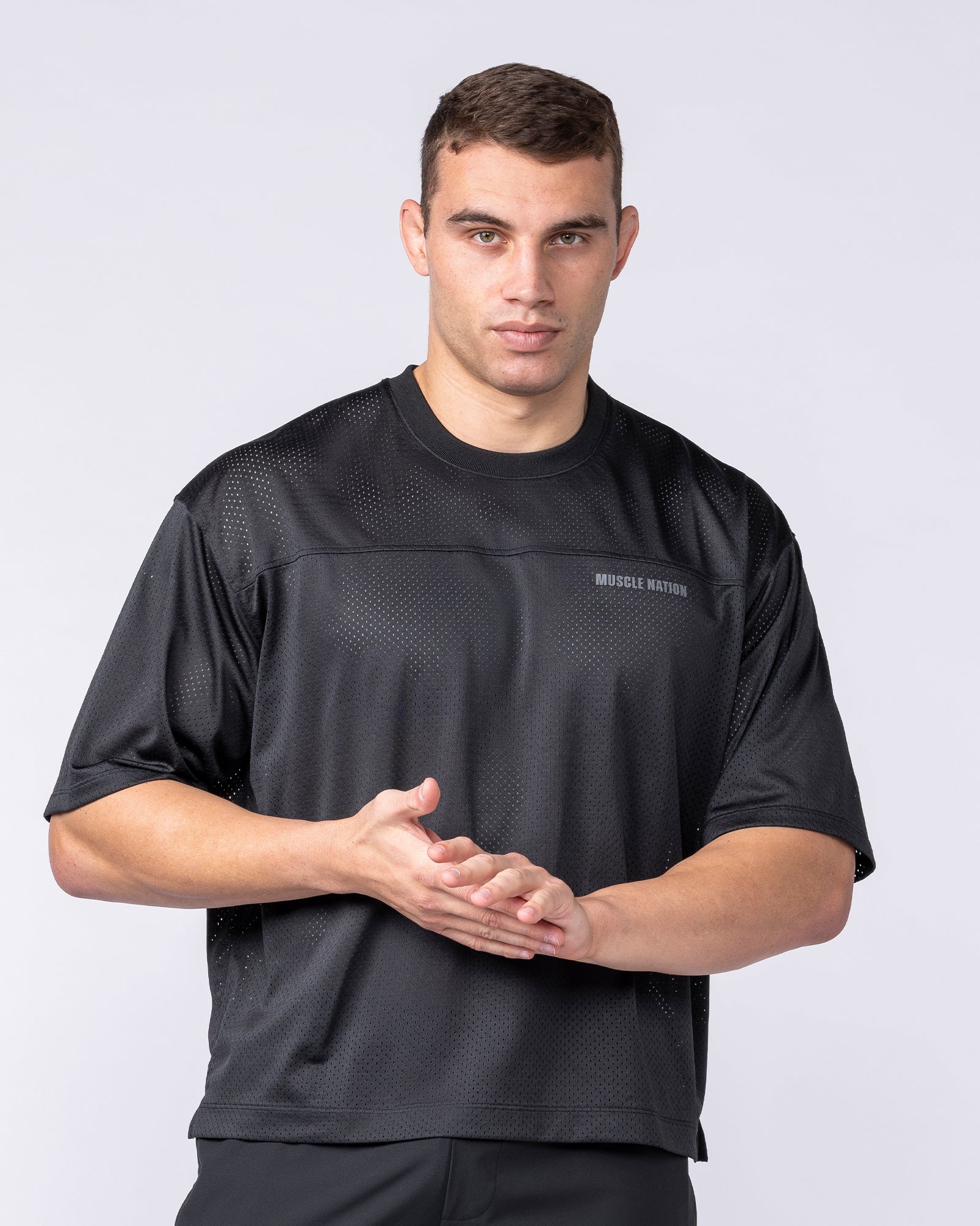 Muscle Nation T-Shirts Mesh Boxy Cropped Oversized Tee - Black