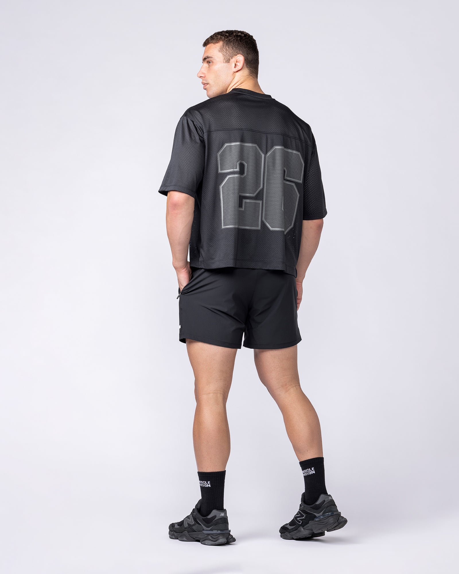 Muscle Nation T-Shirts Mesh Boxy Cropped Oversized Tee - Black