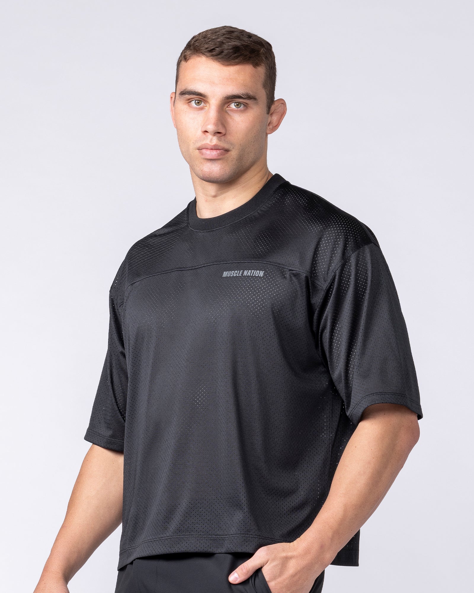 Muscle Nation T-Shirts Mesh Boxy Cropped Oversized Tee - Black