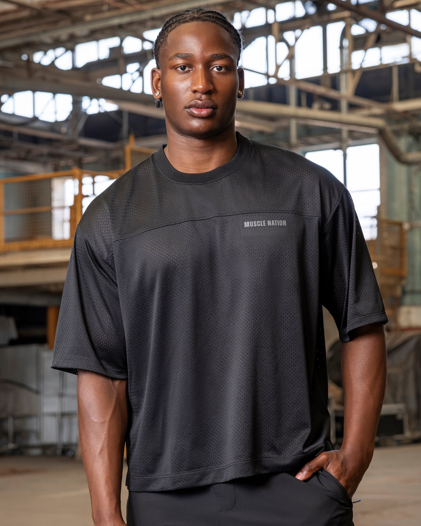 Muscle Nation T-Shirts Mesh Boxy Cropped Oversized Tee - Black