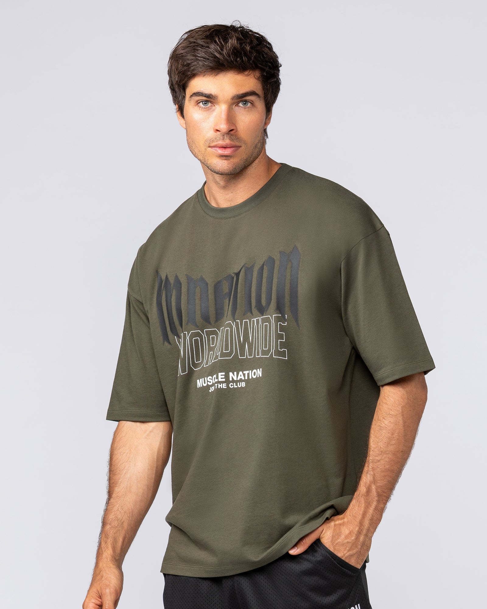 Muscle Nation T-Shirts Metal Oversized Tee - Dark Khaki