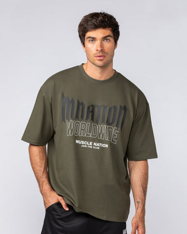 Muscle Nation T-Shirts Metal Oversized Tee - Dark Khaki