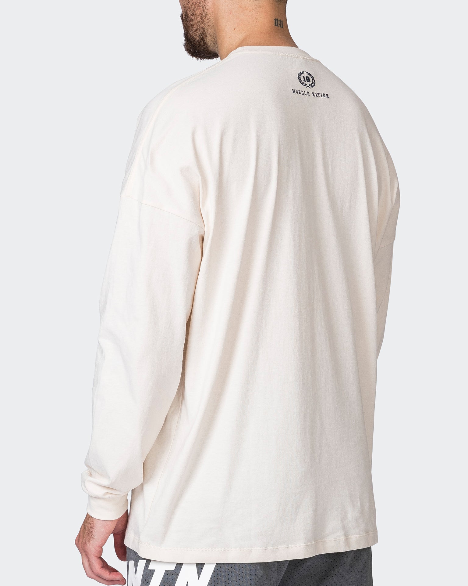Muscle Nation T-Shirts MN Varsity Oversized Long Sleeve Tee - Travertine