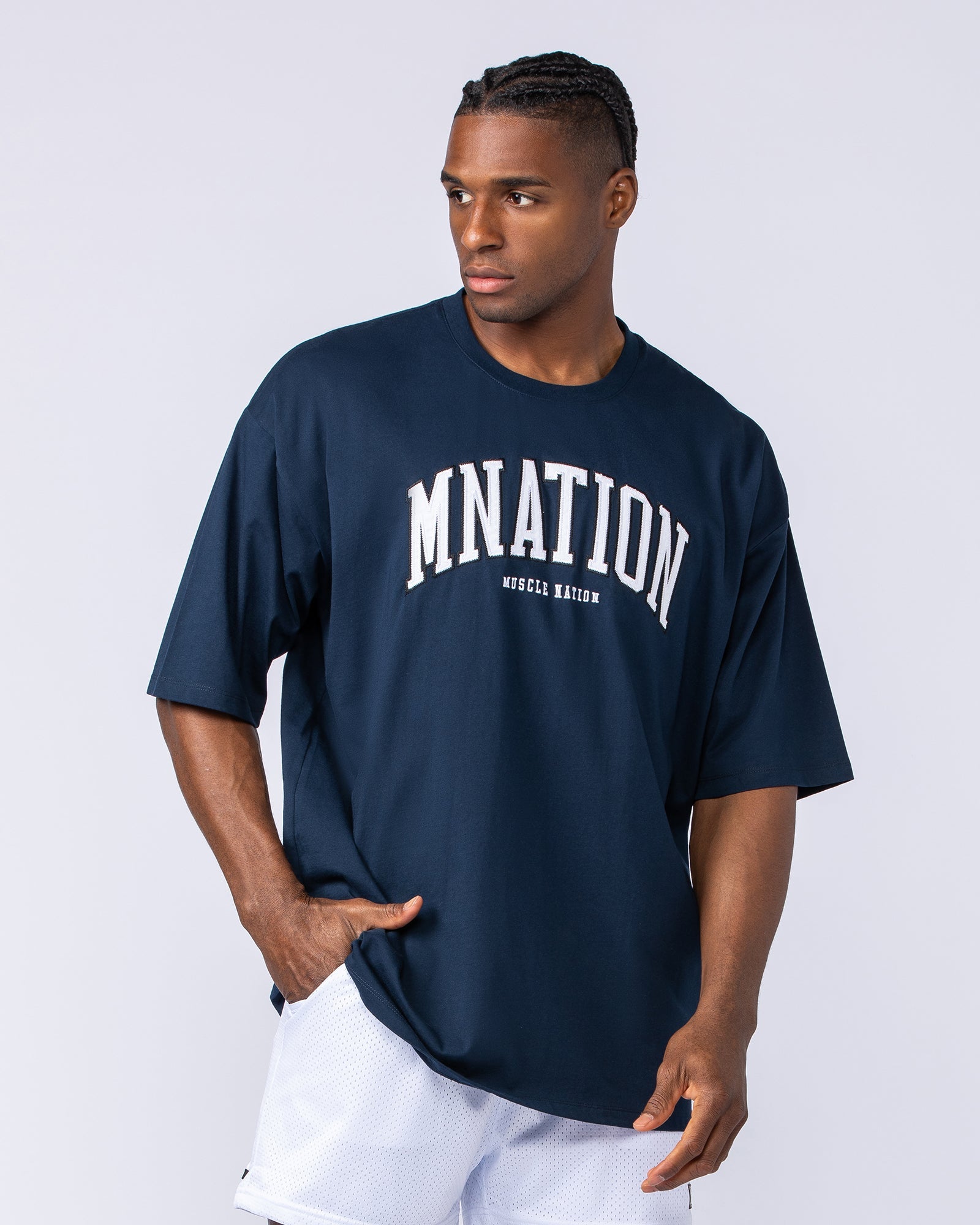 Muscle Nation T-Shirts MN Varsity Oversized Tee - Navy