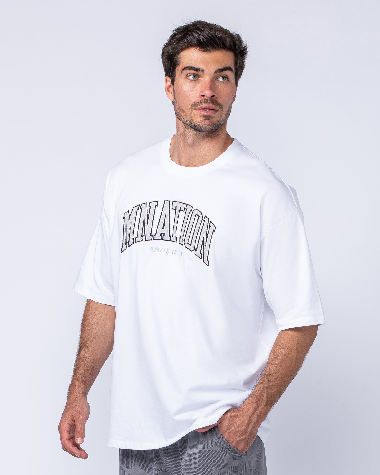 Muscle Nation T-Shirts MN Varsity Oversized Tee - White