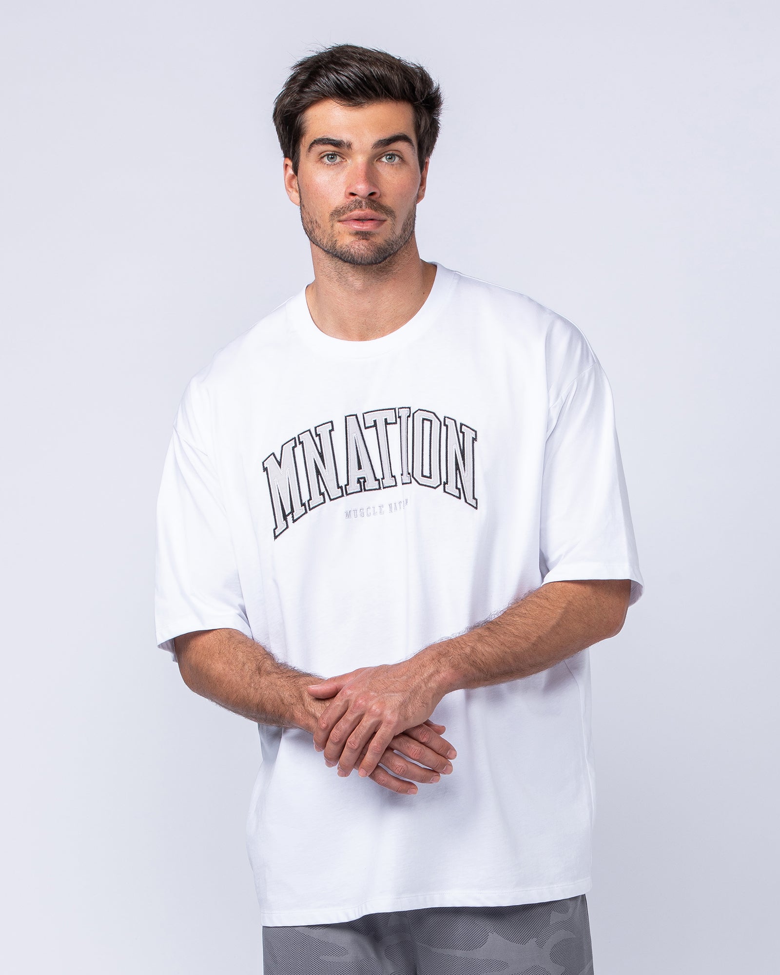 Muscle Nation T-Shirts MN Varsity Oversized Tee - White