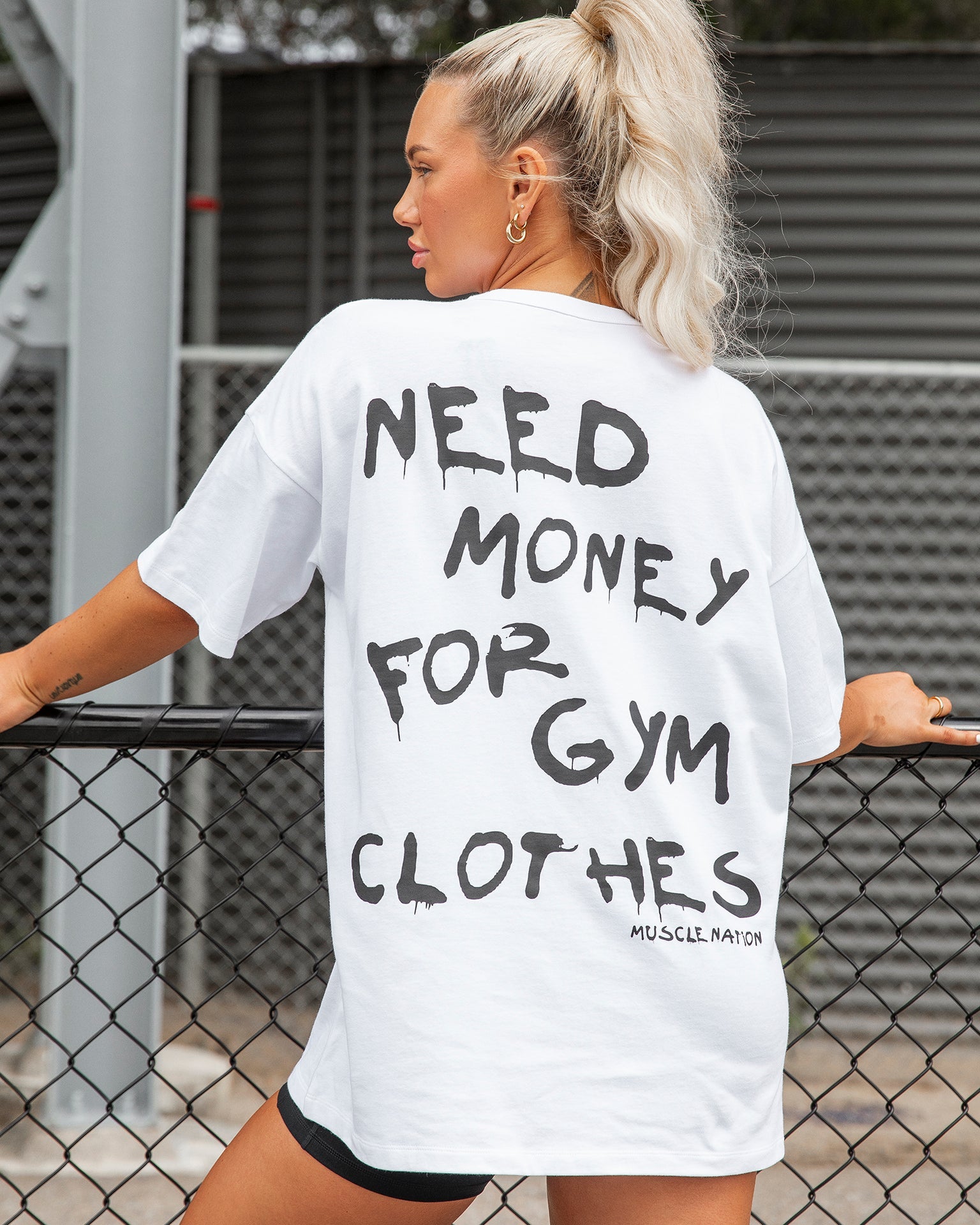 Muscle Nation T-Shirts Need Money Oversized Tee - White