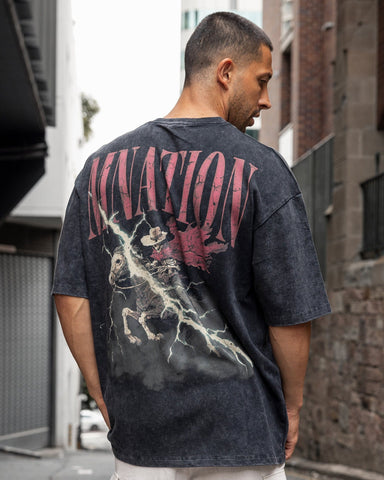Muscle Nation T-Shirts Night Rider Vintage Oversized Tee - Washed Black