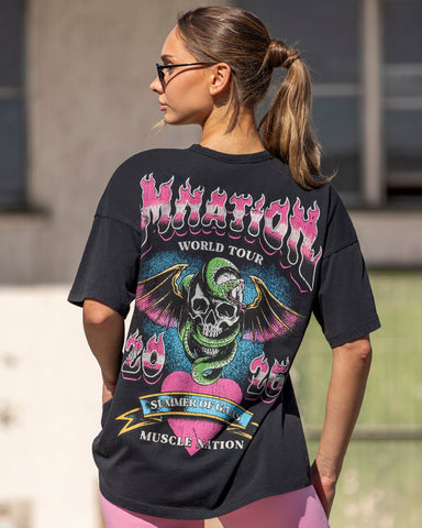 Muscle Nation T-Shirts On Tour Oversized Tee - Washed Black