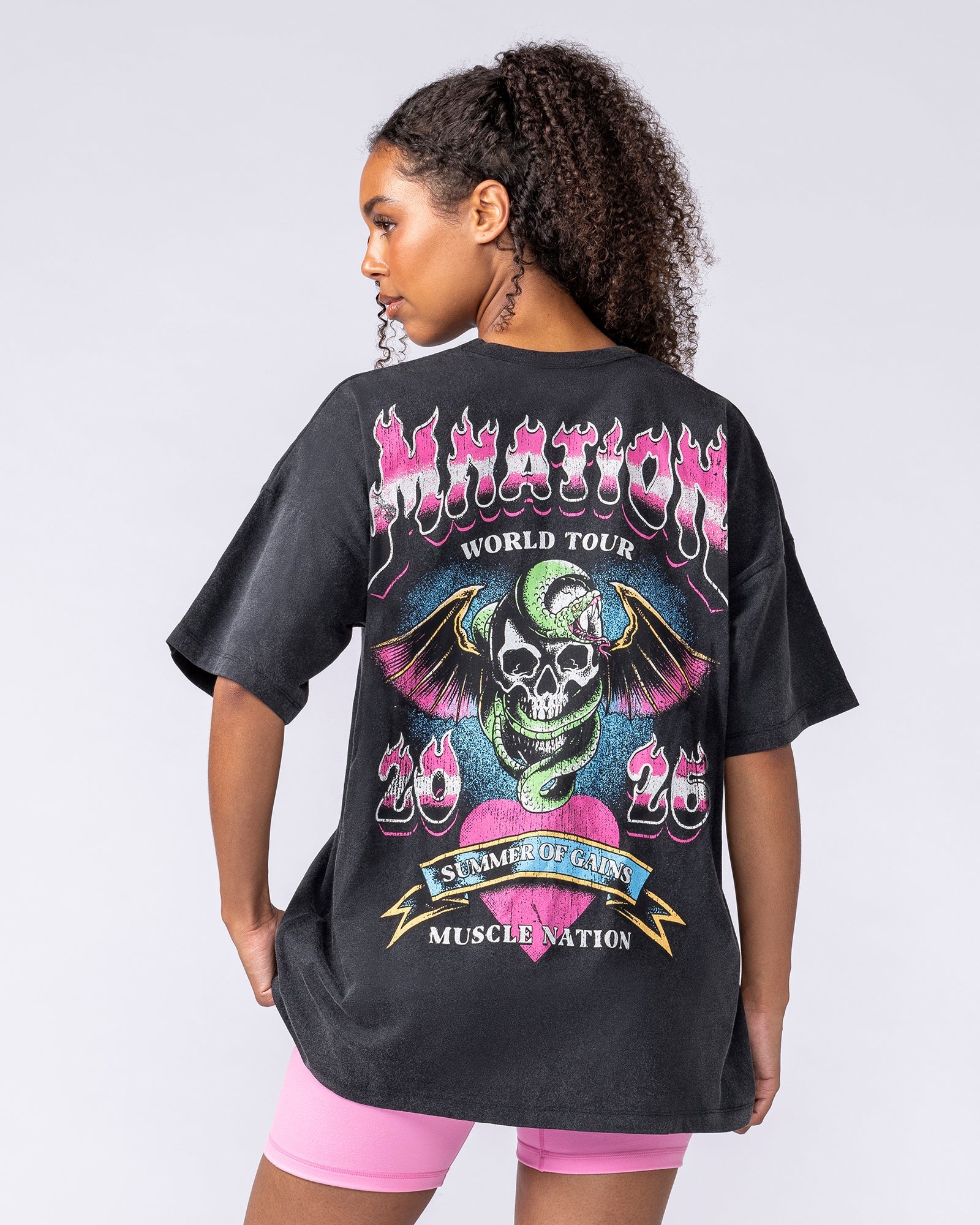 Muscle Nation T-Shirts On Tour Oversized Tee - Washed Black