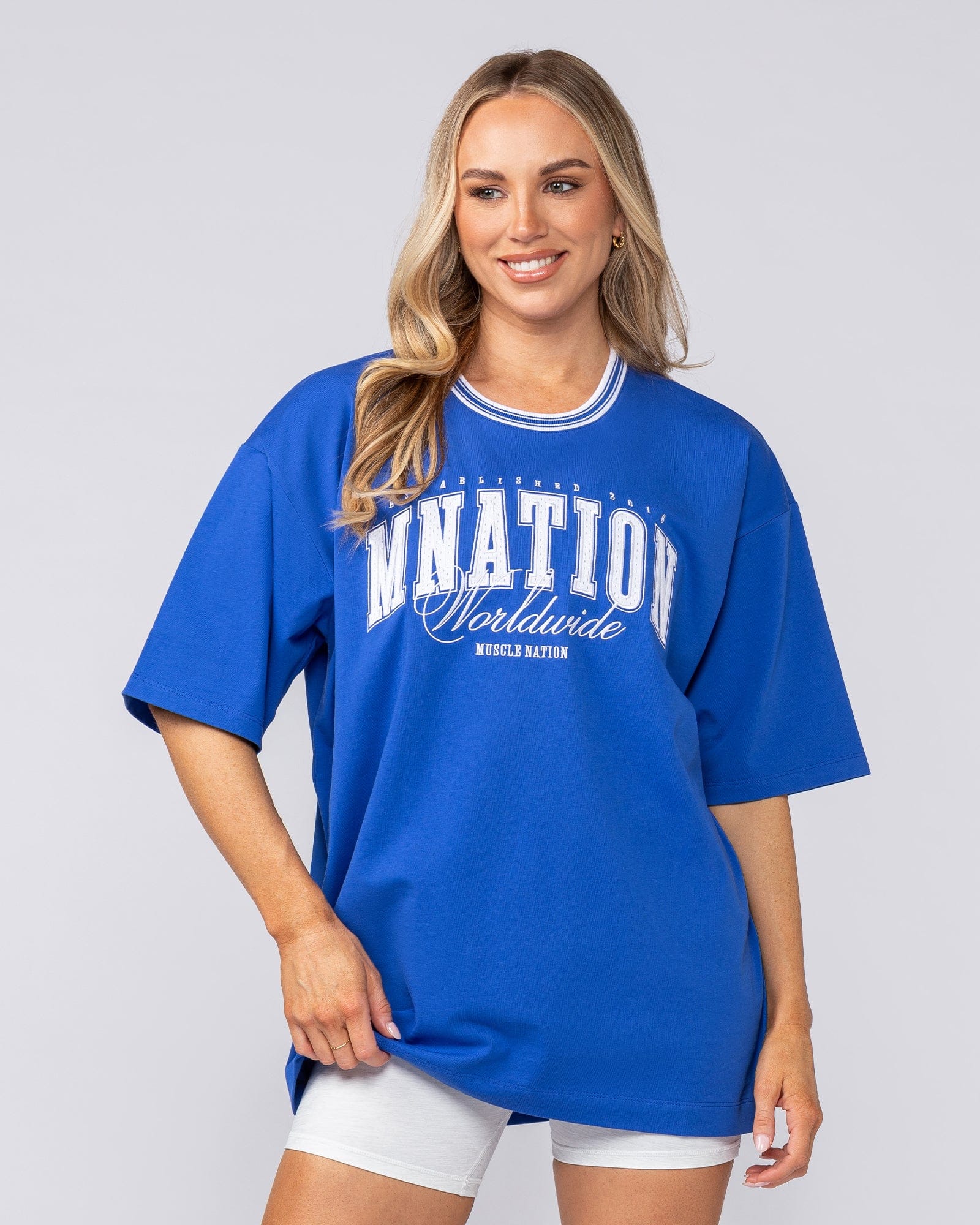 Muscle Nation T-Shirts Ringer Oversized Tee - Power Blue