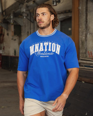 Muscle Nation T-Shirts Ringer Oversized Tee - Power Blue