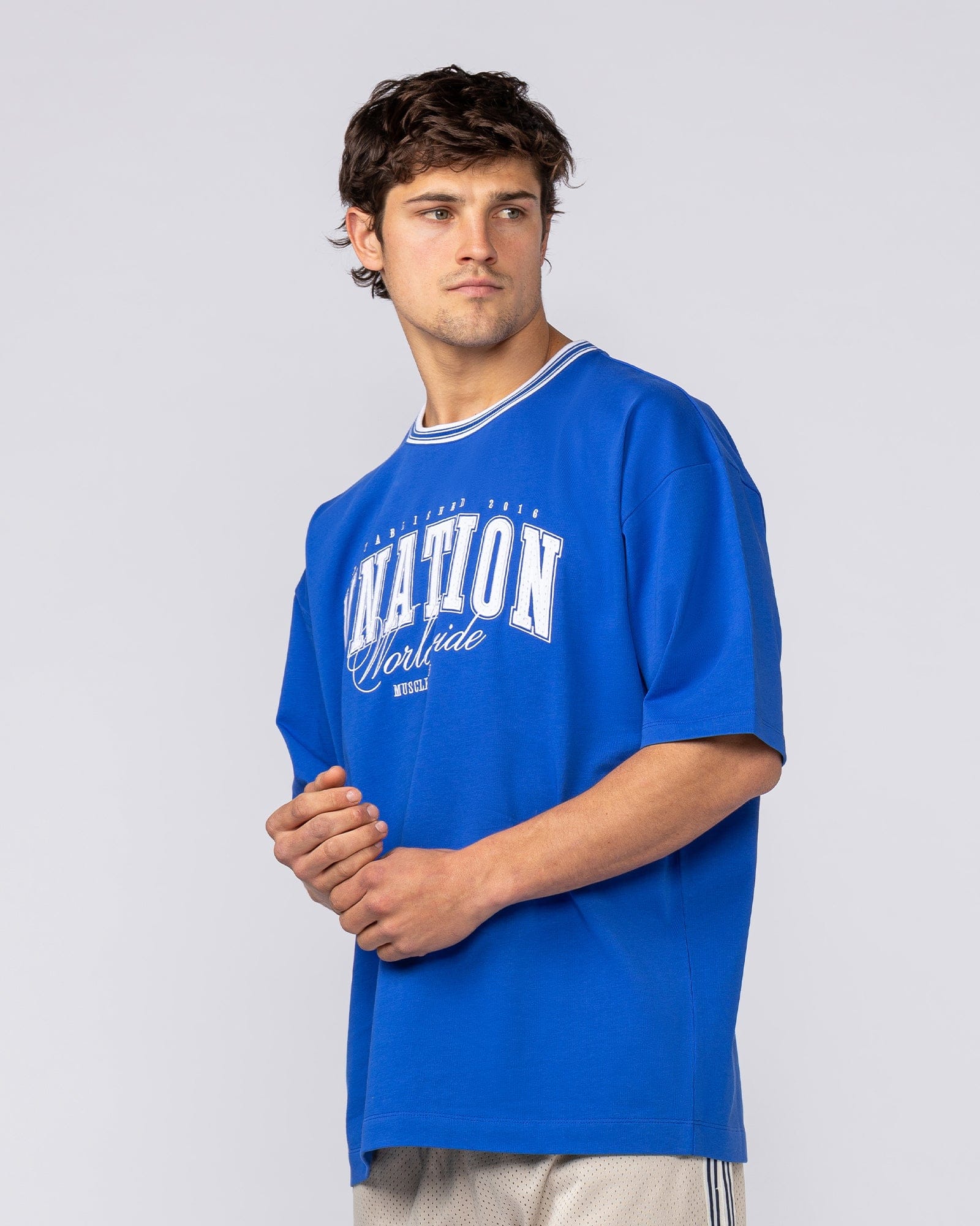 Muscle Nation T-Shirts Ringer Oversized Tee - Power Blue