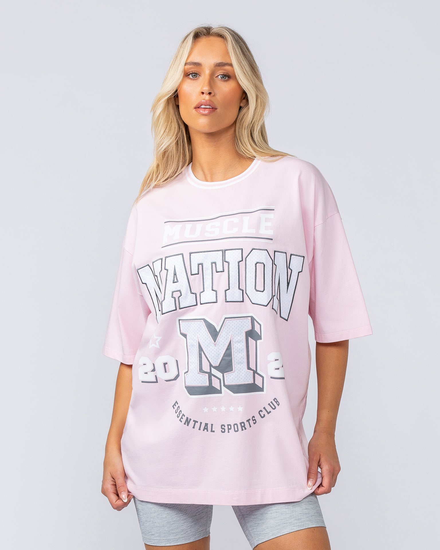 Muscle Nation T-Shirts Sporting Club Oversized Tee - Soft Pink