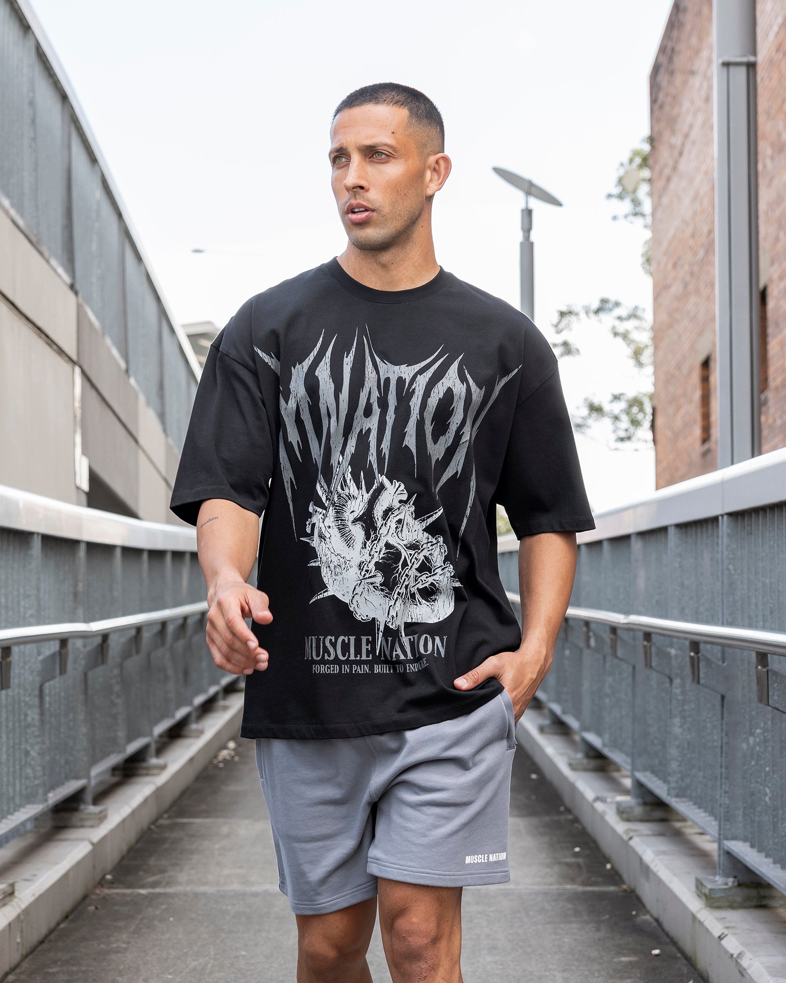 Muscle Nation T-Shirts Unchained Oversized Tee - Black