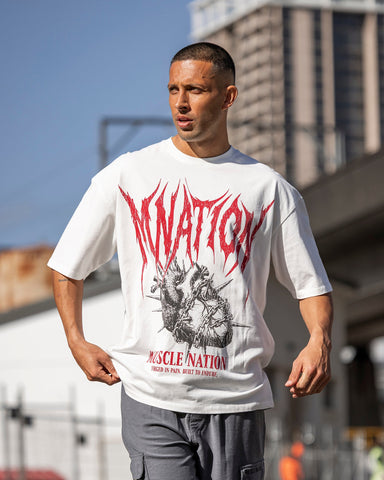Muscle Nation T-Shirts Unchained Oversized Tee - White