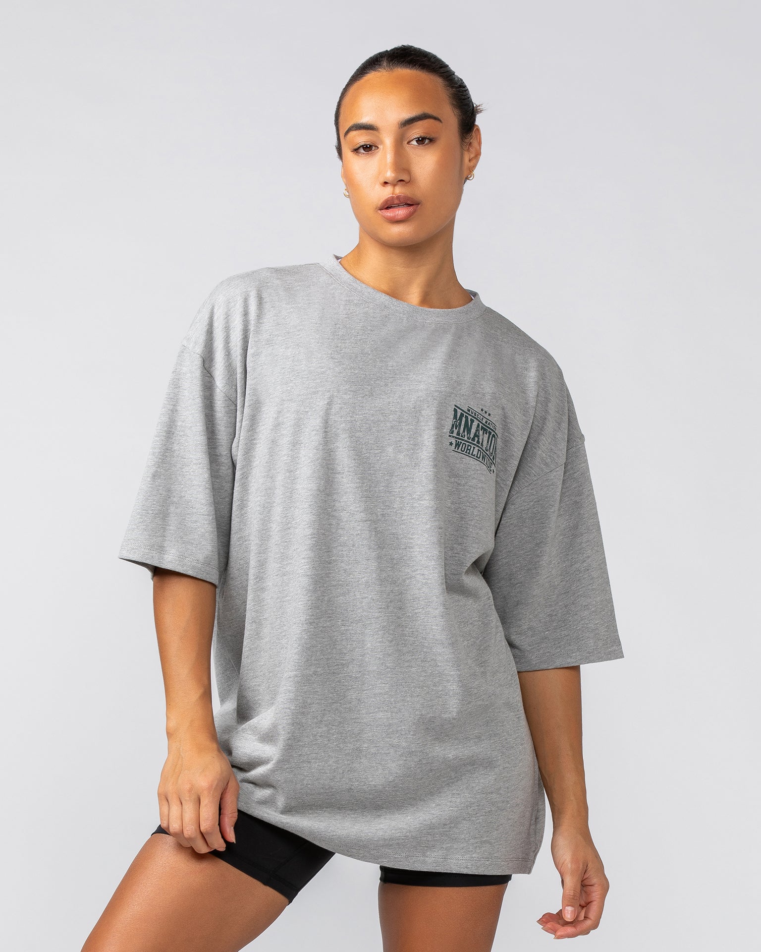 Muscle Nation T-Shirts Undefeated Oversized Tee - Grey Marl
