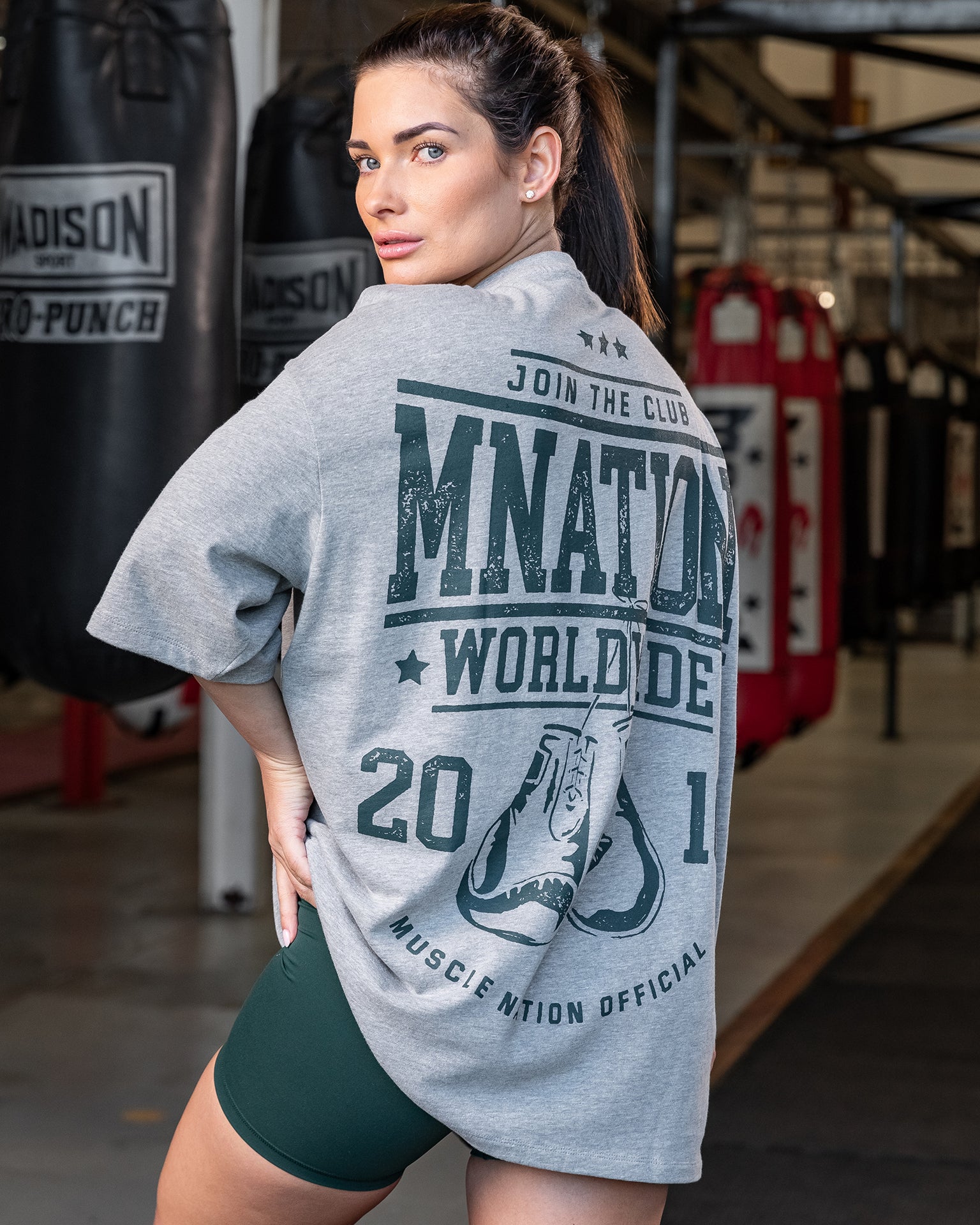 Muscle Nation T-Shirts Undefeated Oversized Tee - Grey Marl