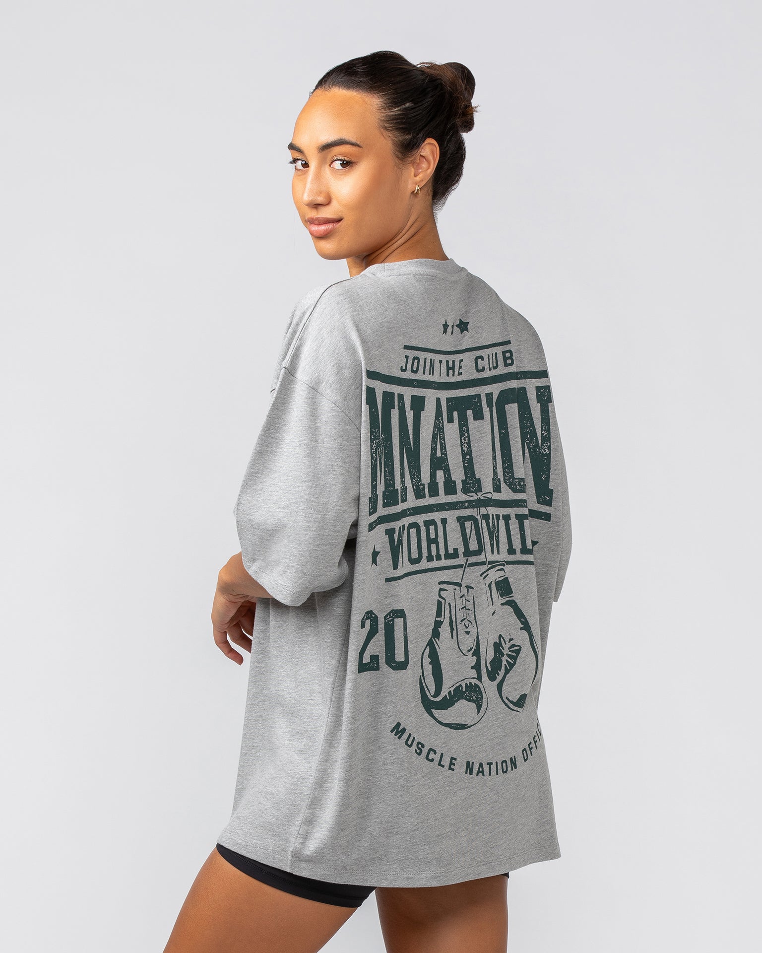 Muscle Nation T-Shirts Undefeated Oversized Tee - Grey Marl