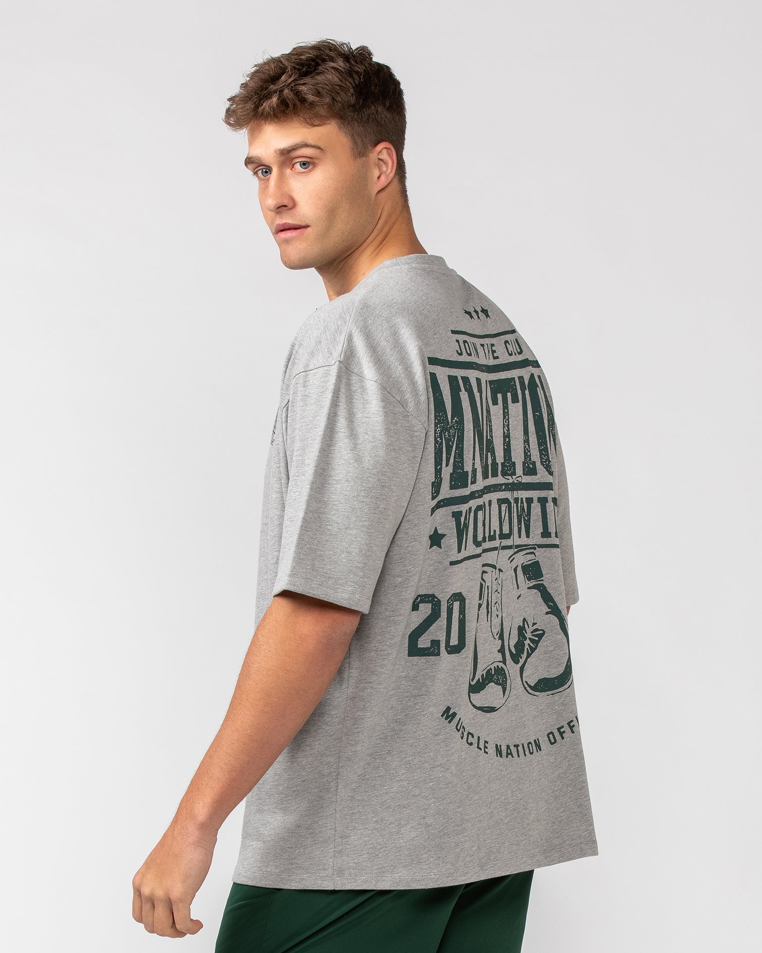 Muscle Nation T-Shirts Undefeated Oversized Tee - Grey Marl