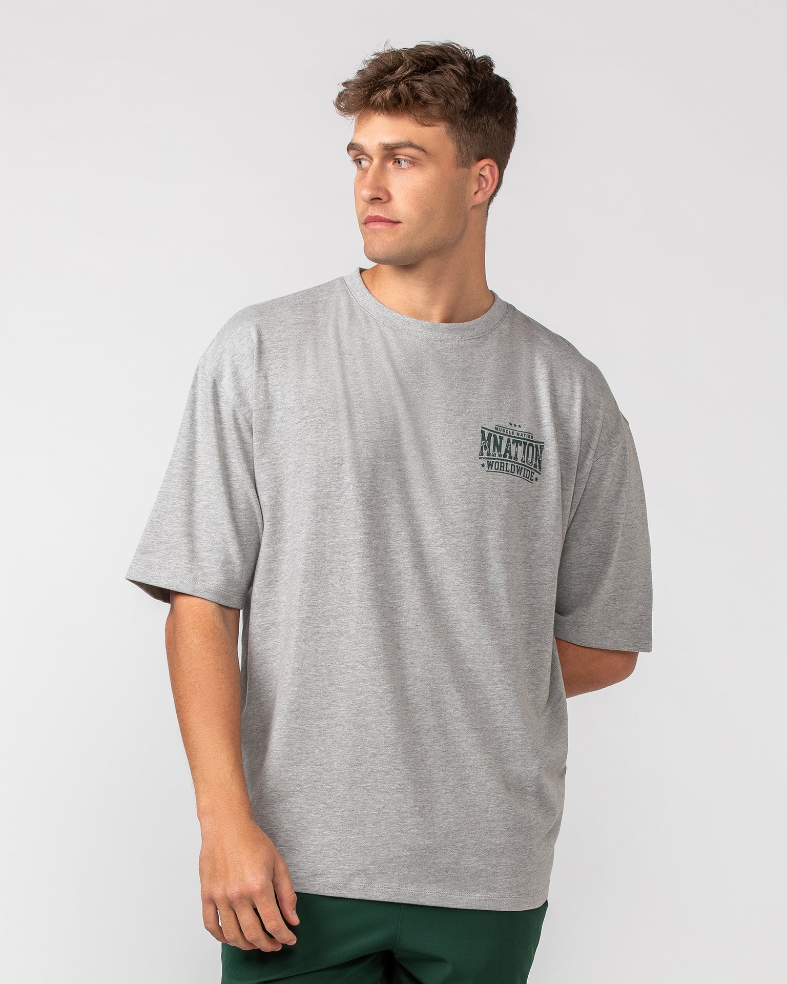 Muscle Nation T-Shirts Undefeated Oversized Tee - Grey Marl