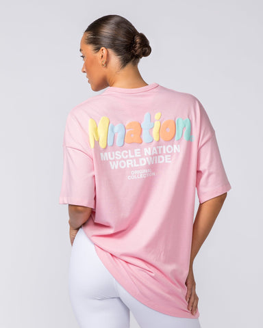 Muscle Nation T-Shirts Womens Bubble Warp Oversized Heavy Tee - Sherbet
