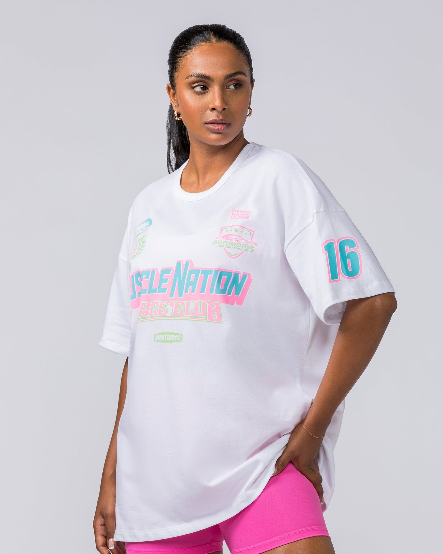 Muscle Nation T-Shirts Womens Moto Oversized Tee - White