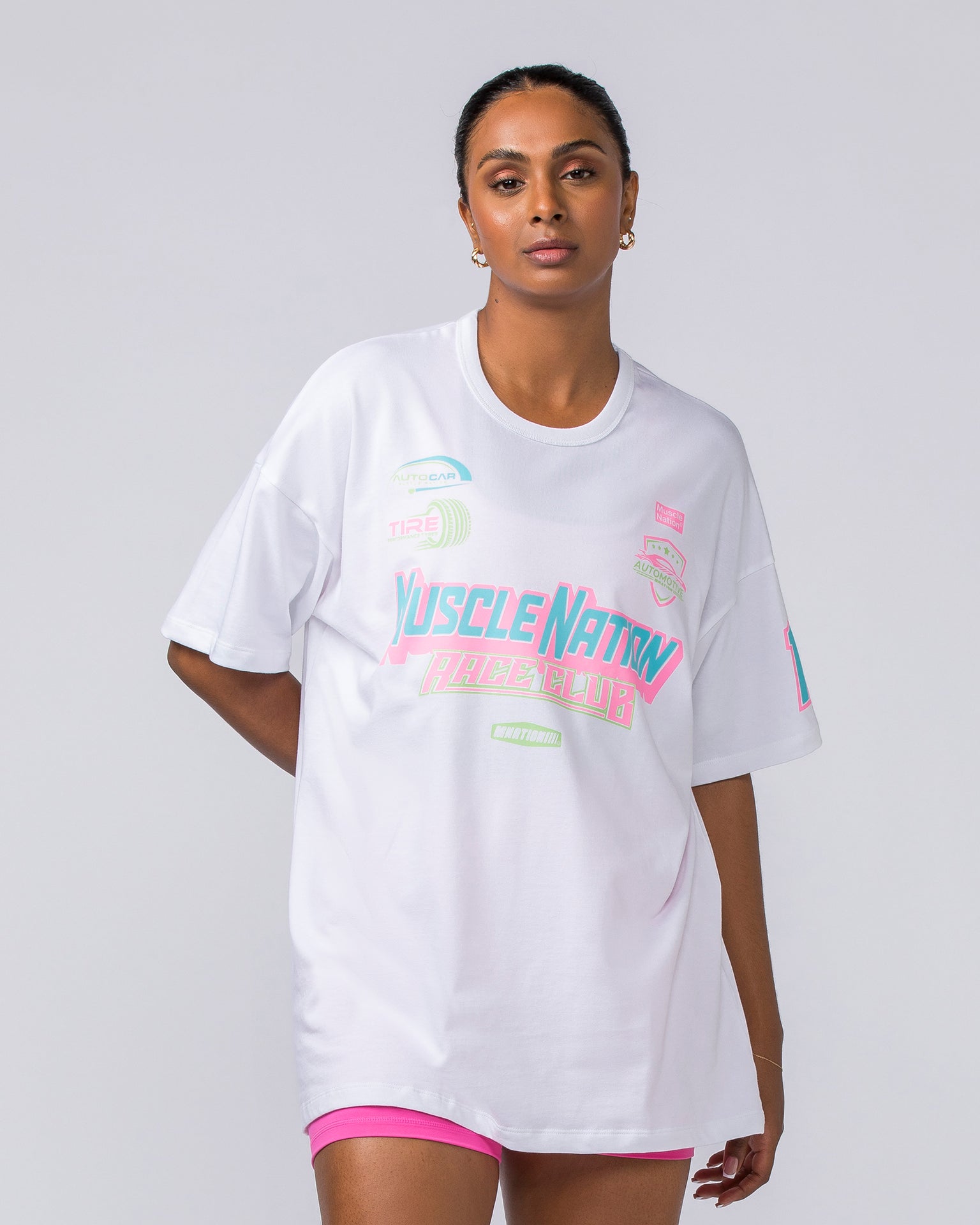 Muscle Nation T-Shirts Womens Moto Oversized Tee - White