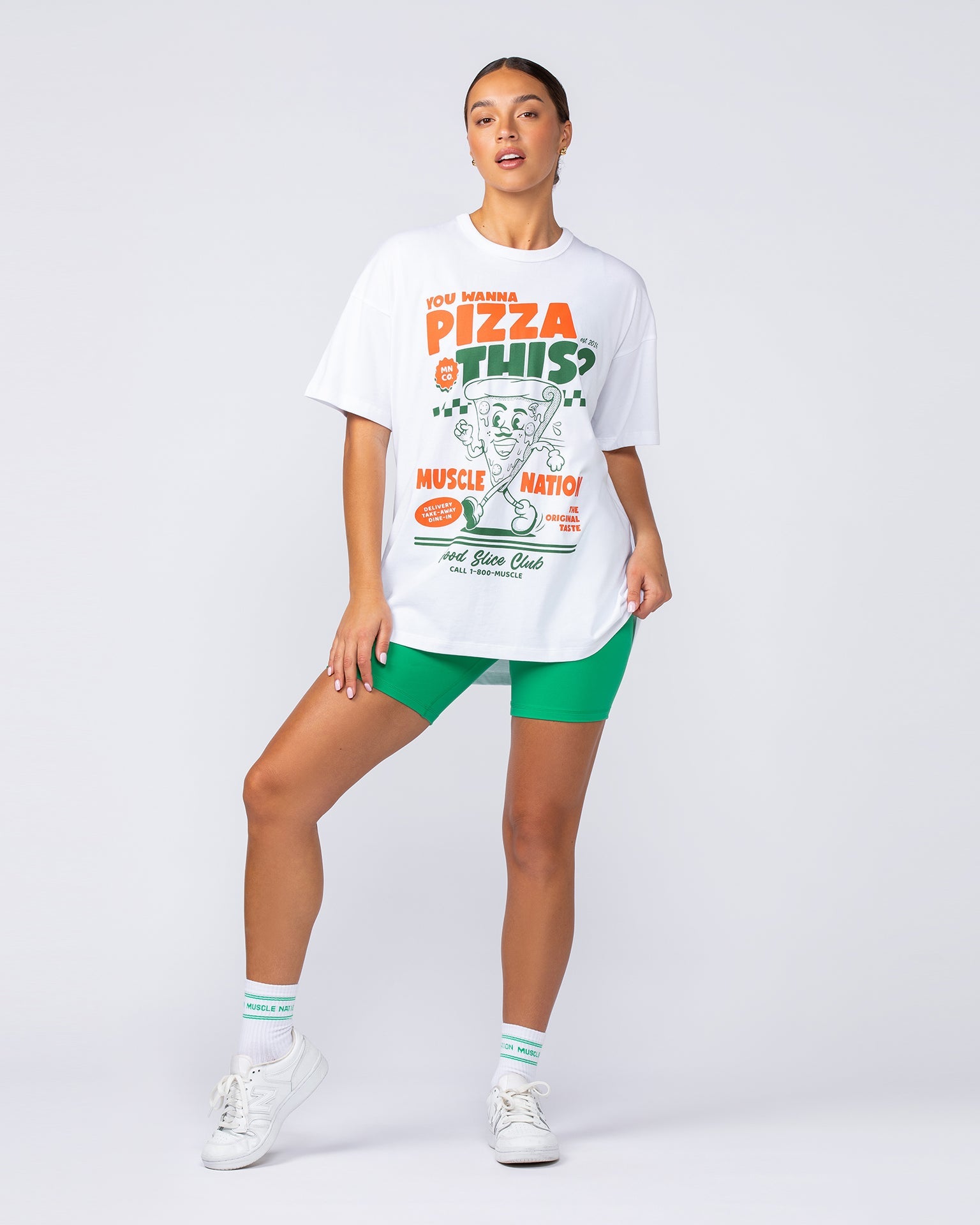 Muscle Nation T-Shirts Womens Pizza This Oversized Tee - White