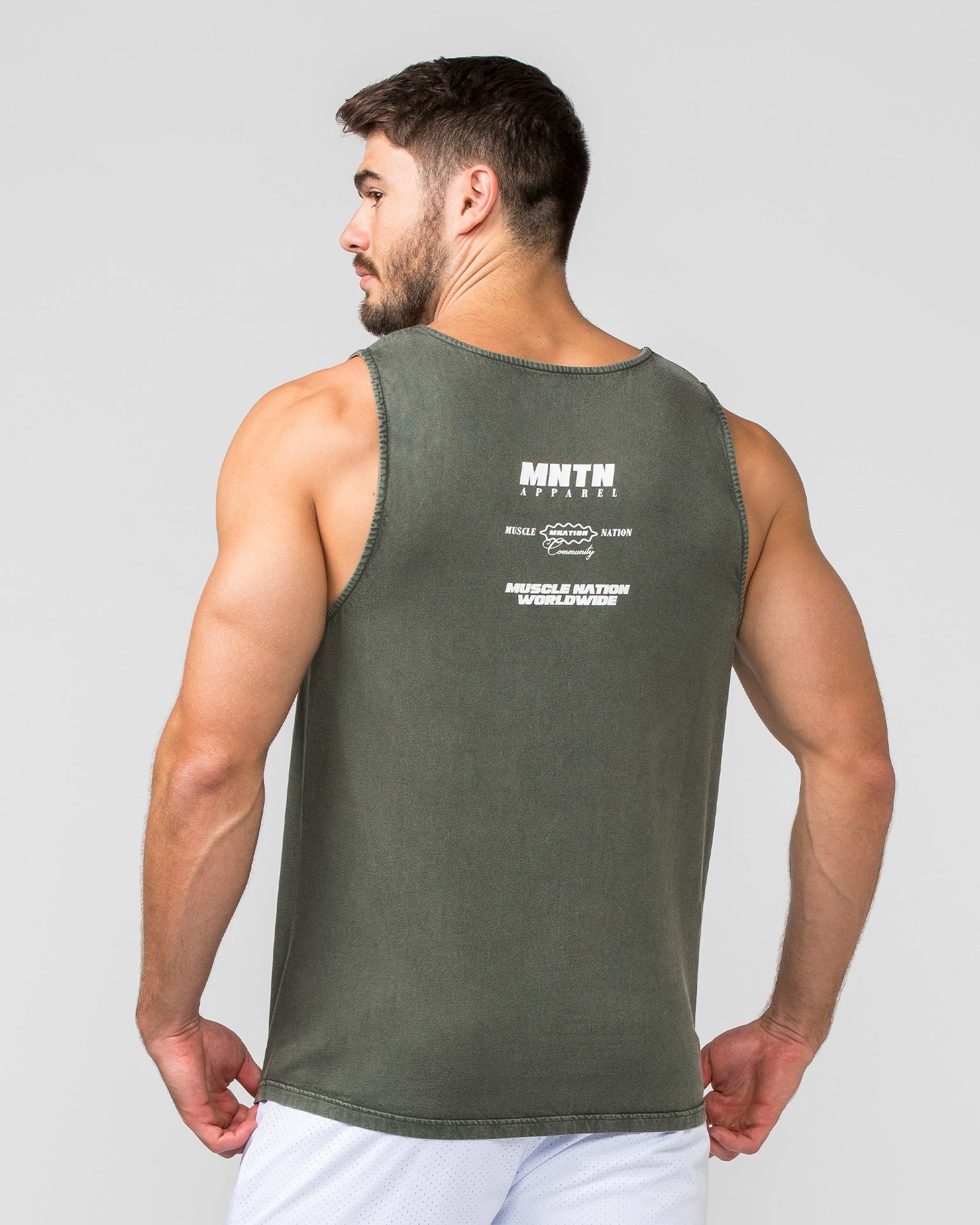 Muscle Nation Tank Tops Burly Training Tank - Dark Khaki (White logo)