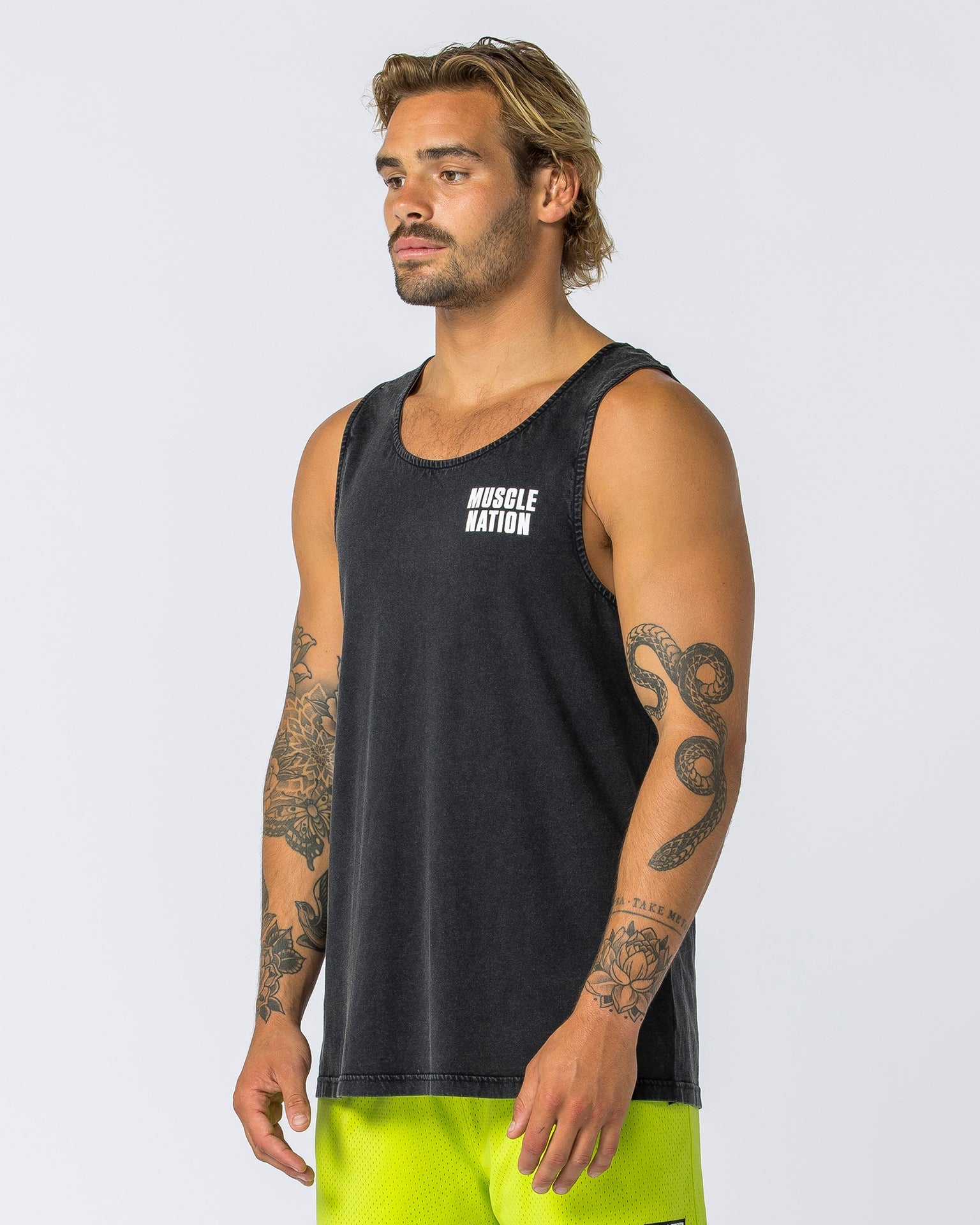 Muscle Nation Tank Tops Copy of Box Wave Vintage Tank - Washed Black / Charcoal