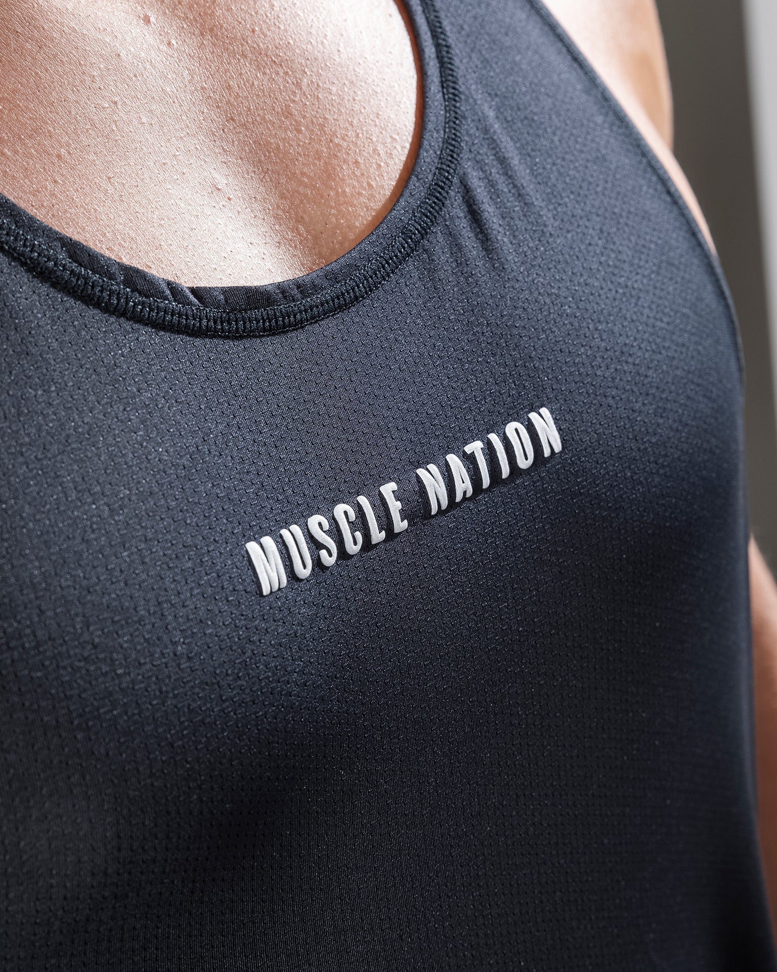 Muscle Nation Tank Tops Drop Arm Mesh Training Singlet - Black