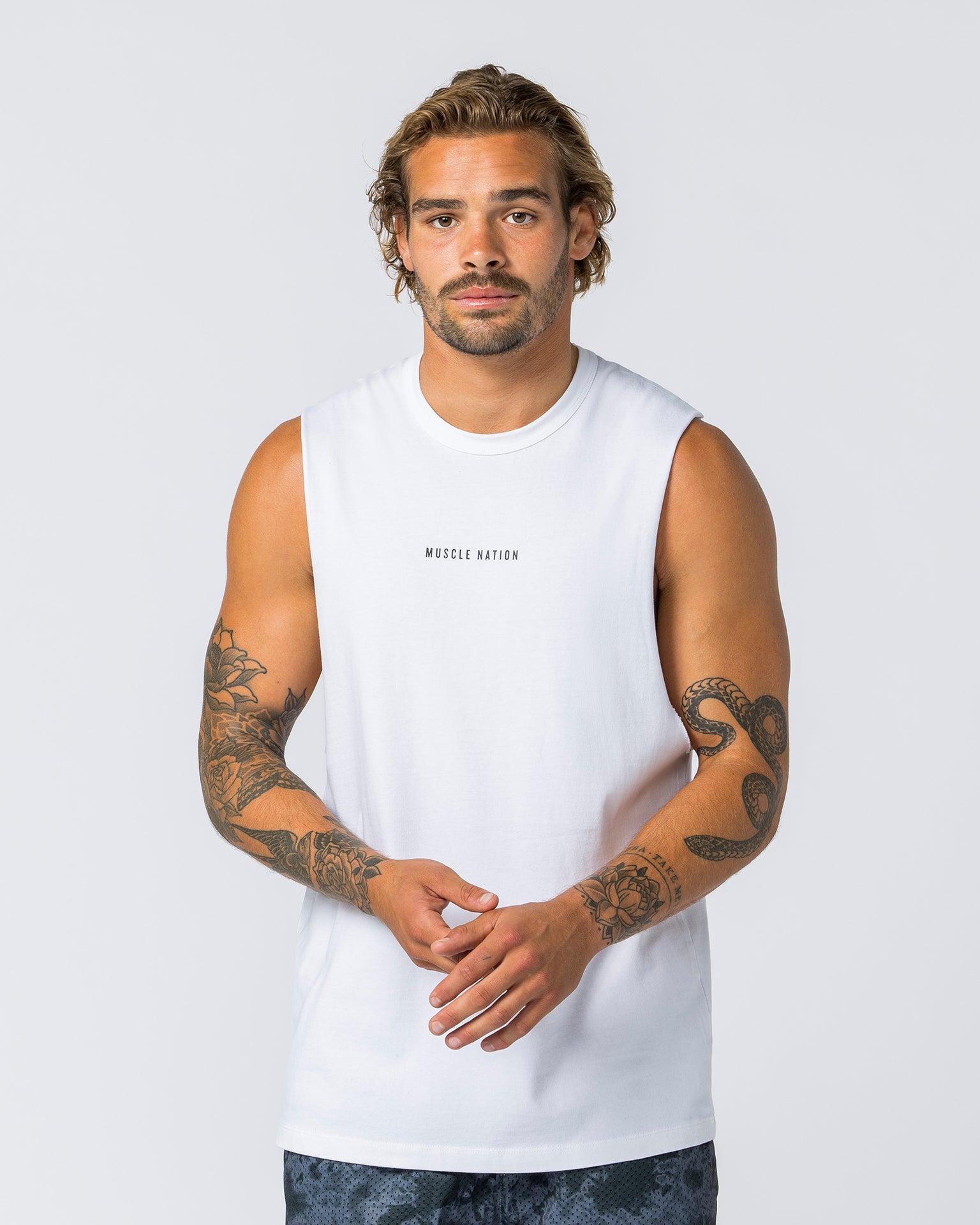 Muscle Nation Tank Tops Ease Drop Arm Heavy Vintage Tank - Washed White