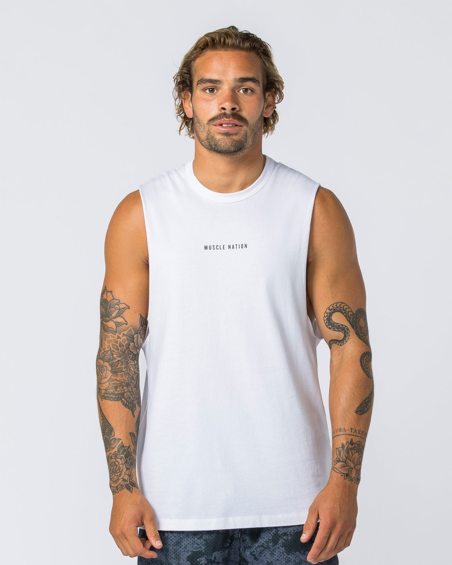 Muscle Nation Tank Tops Ease Drop Arm Heavy Vintage Tank - Washed White