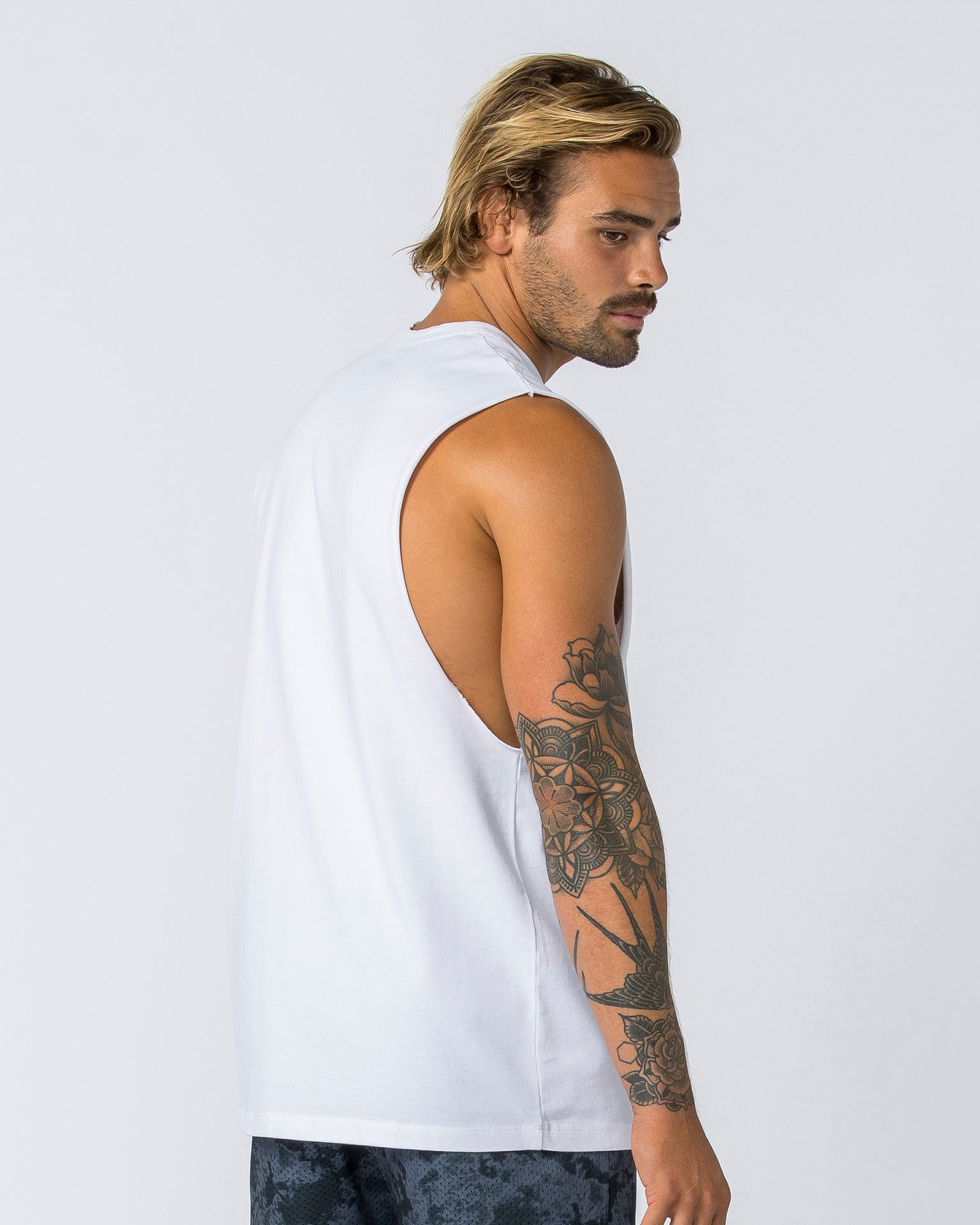 Muscle Nation Tank Tops Ease Drop Arm Heavy Vintage Tank - Washed White