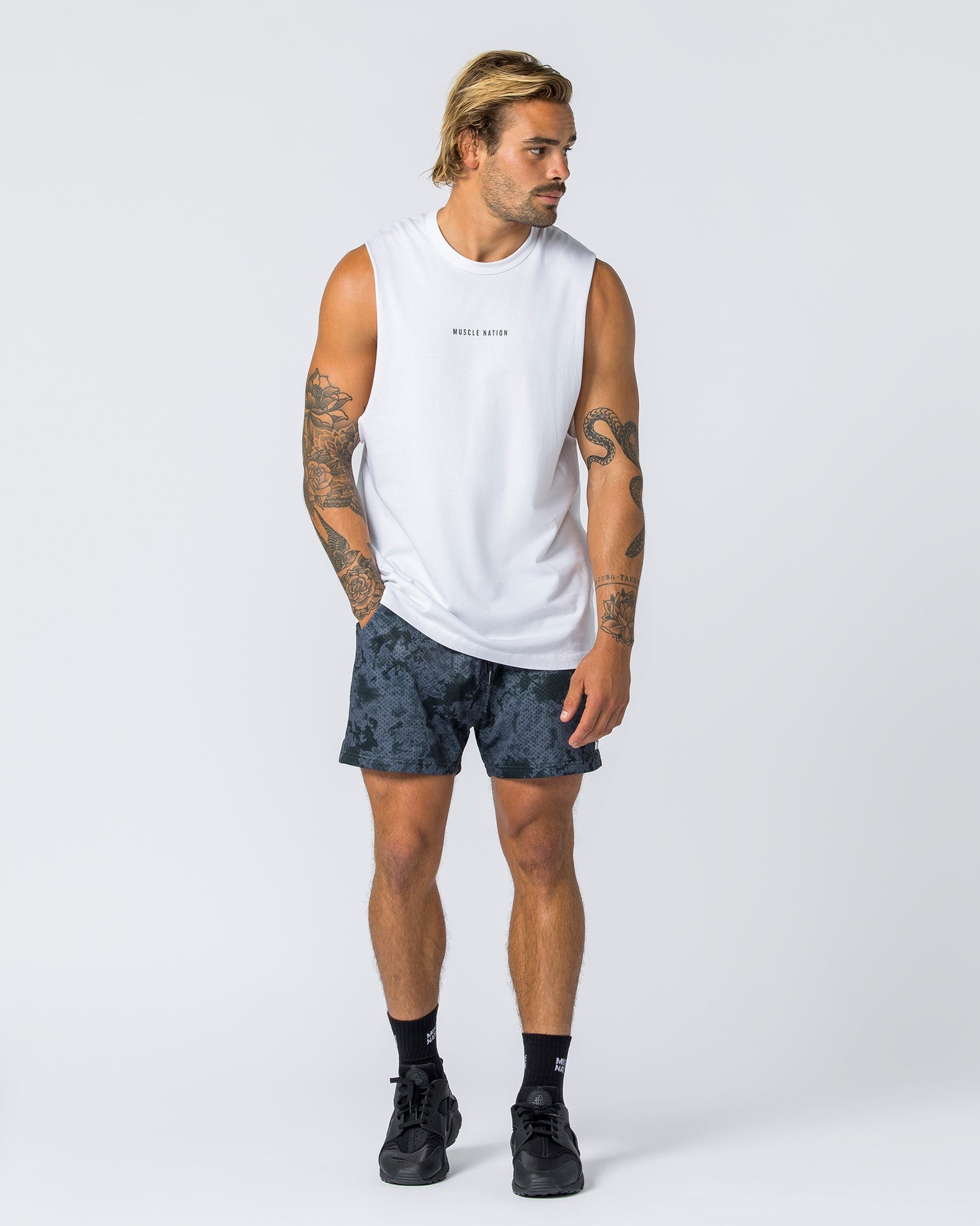 Muscle Nation Tank Tops Ease Drop Arm Heavy Vintage Tank - Washed White