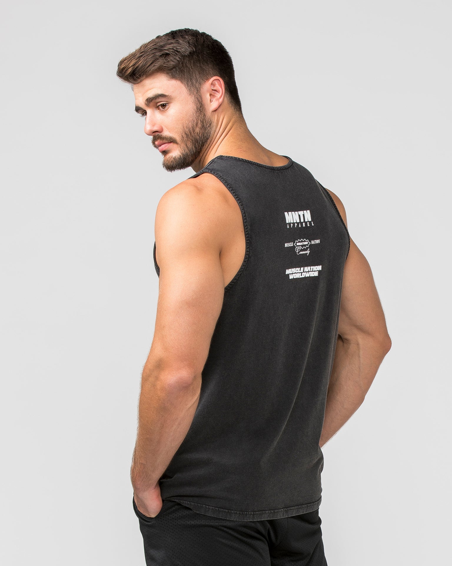 Muscle Nation Tank Tops H-Back Represent Tank - Washed Black