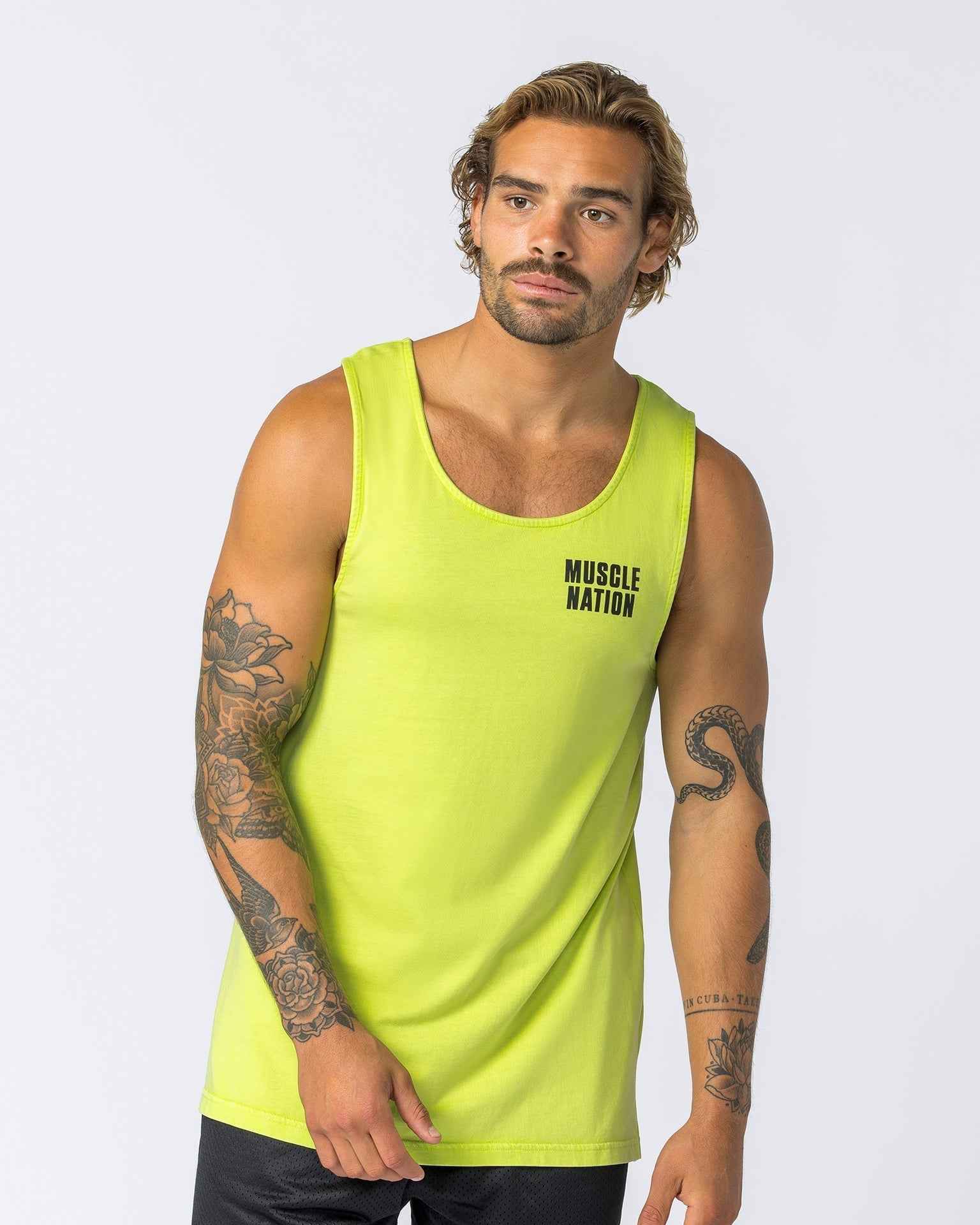 Muscle Nation Tank Tops H Back Tank - Washed Cyber Lime