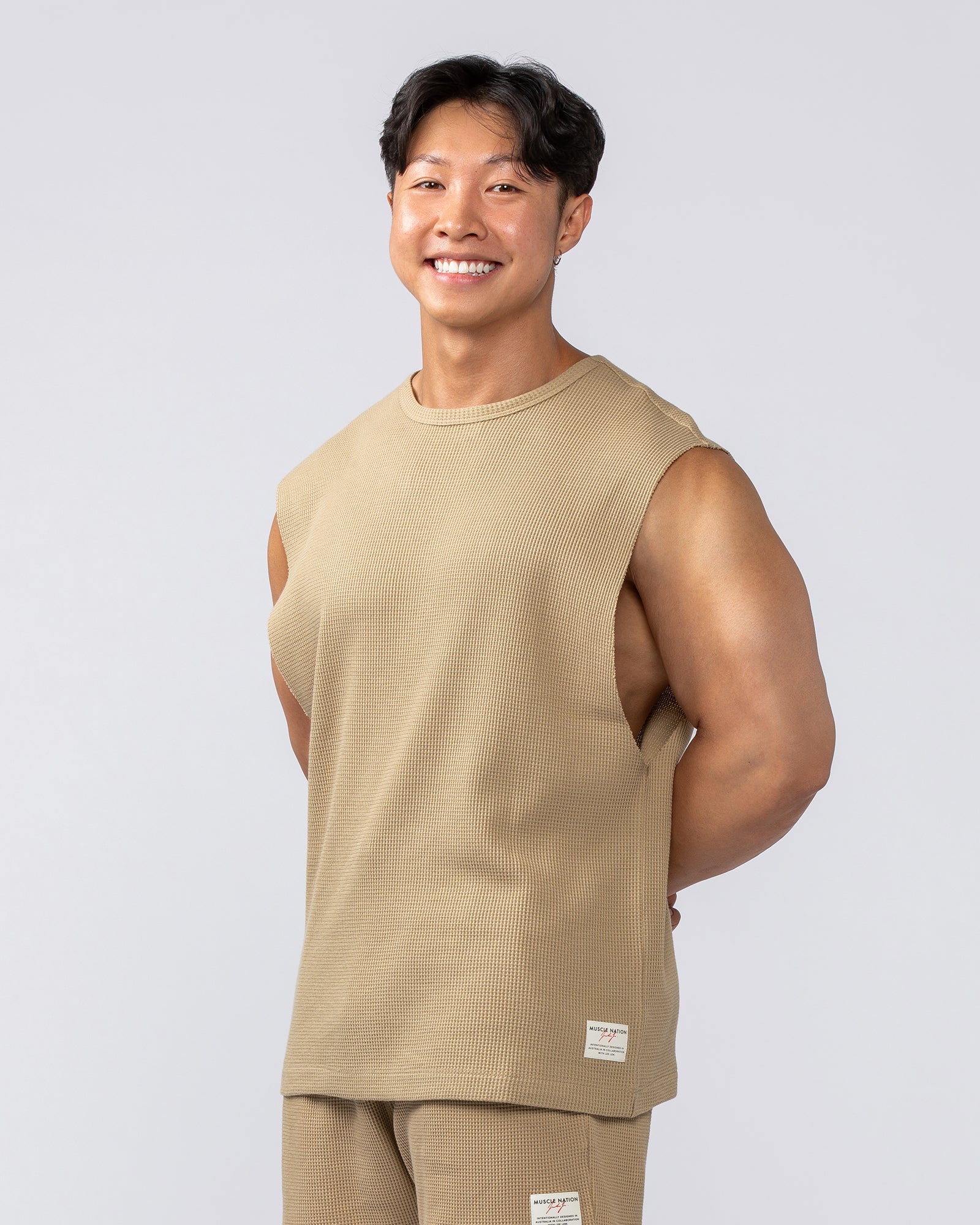 Muscle Nation Tank Tops Lee Lem Short Boxy Waffle Muscle Tank - Butterscotch