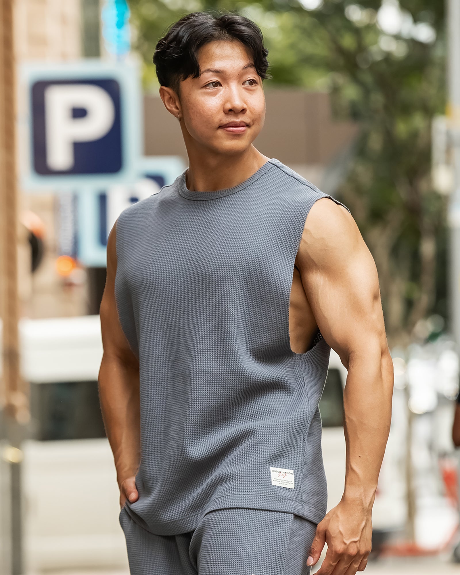 Muscle Nation Tank Tops Lee Lem Short Boxy Waffle Muscle Tank - Platinum Grey