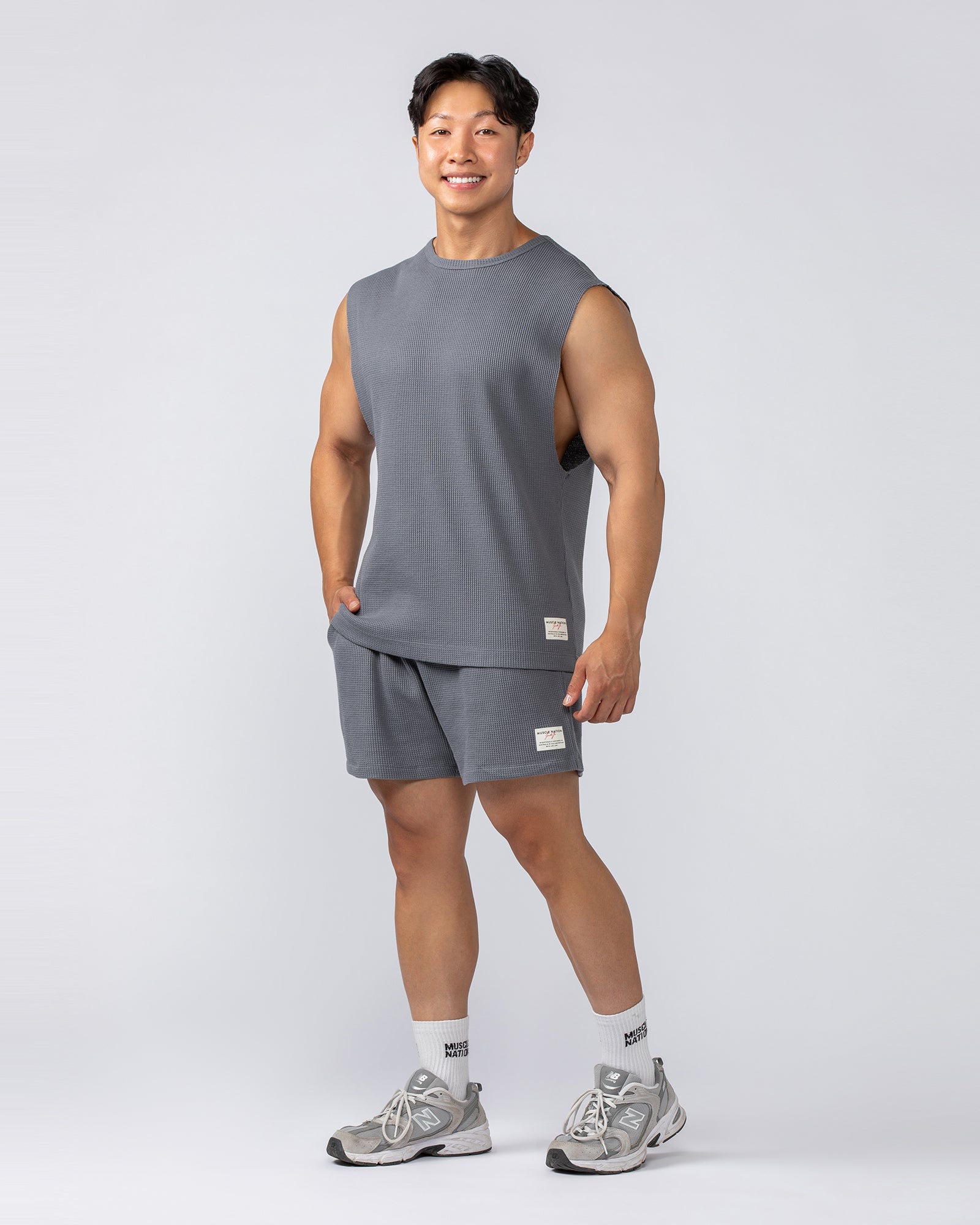Muscle Nation Tank Tops Lee Lem Short Boxy Waffle Muscle Tank - Platinum Grey