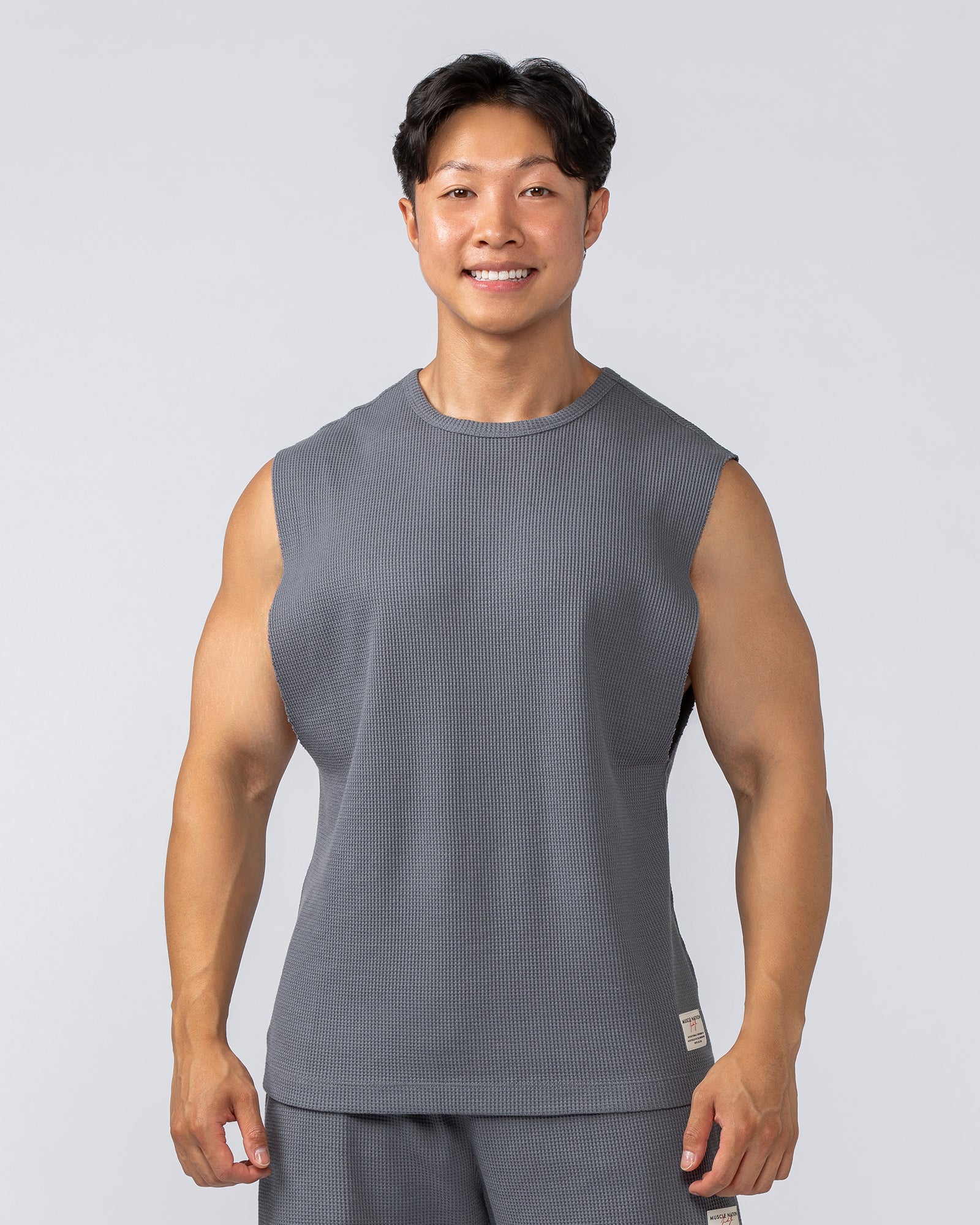 Muscle Nation Tank Tops Lee Lem Short Boxy Waffle Muscle Tank - Platinum Grey
