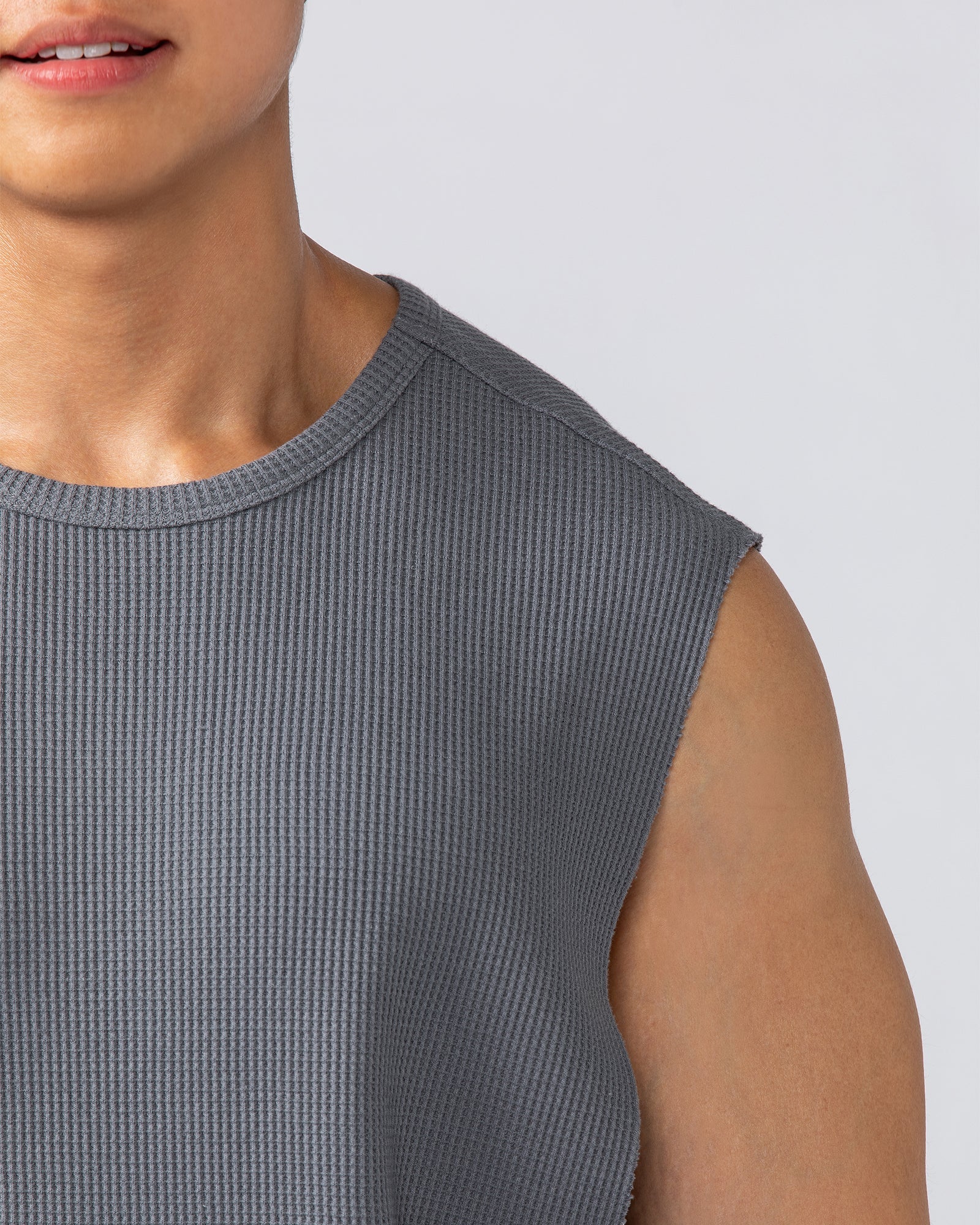 Muscle Nation Tank Tops Lee Lem Short Boxy Waffle Muscle Tank - Platinum Grey