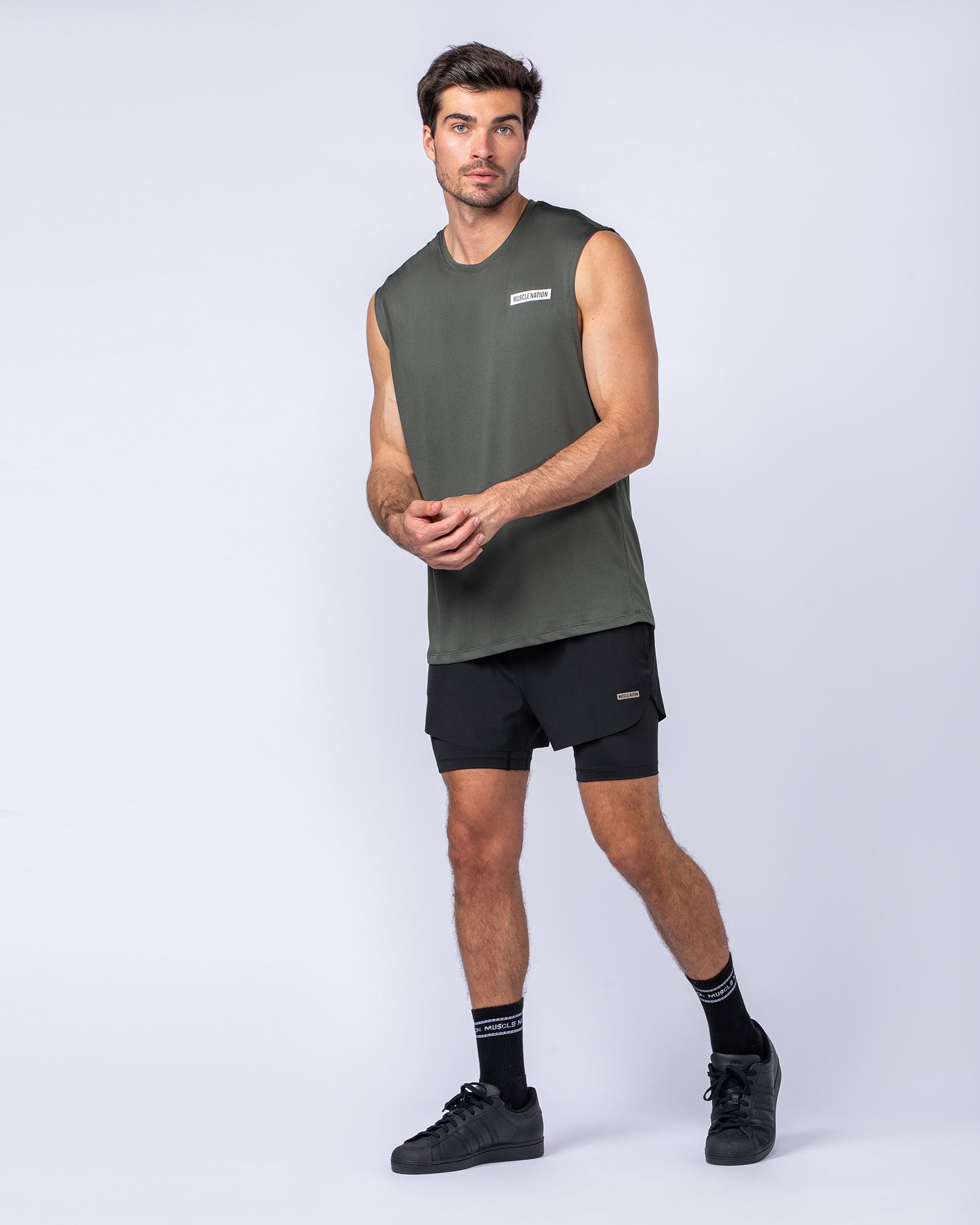 Muscle Nation Tank Tops Relaxed Active Tank - Dark Khaki