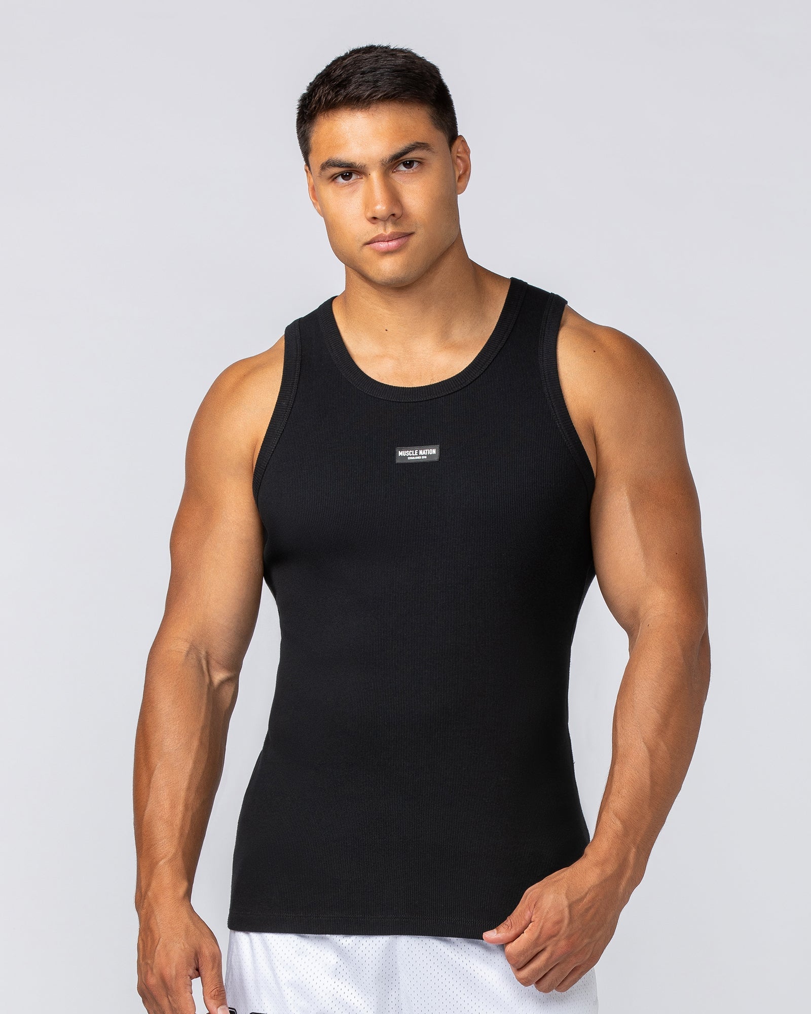 Muscle Nation Tank Tops Rib Fitted Training Tank - Black