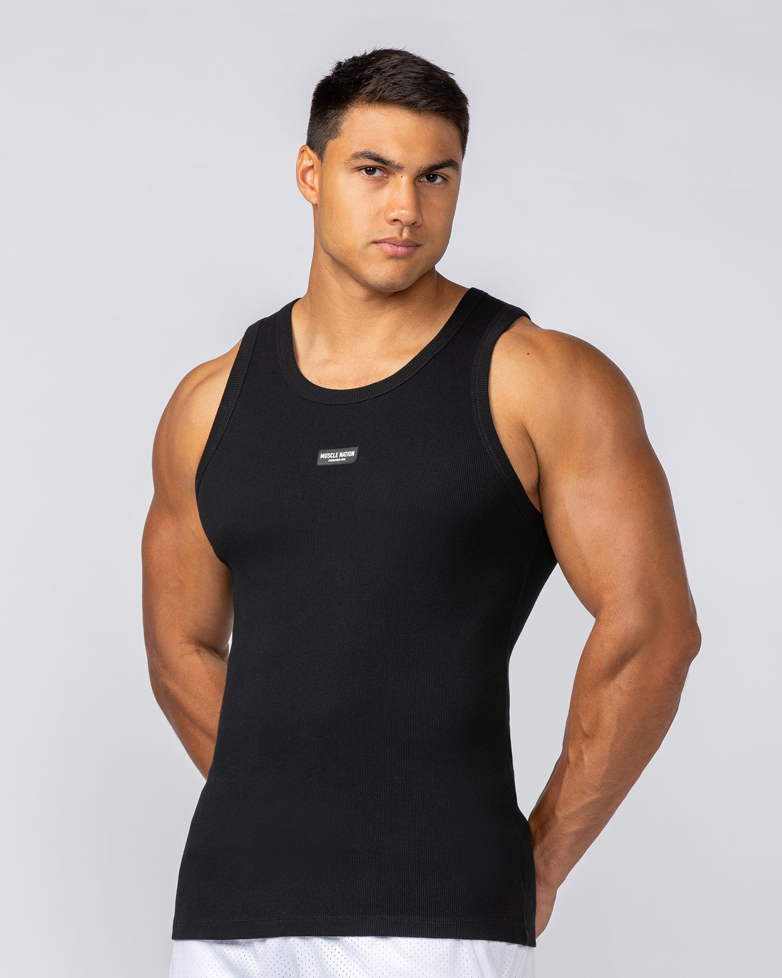 Muscle Nation Tank Tops Rib Fitted Training Tank - Black