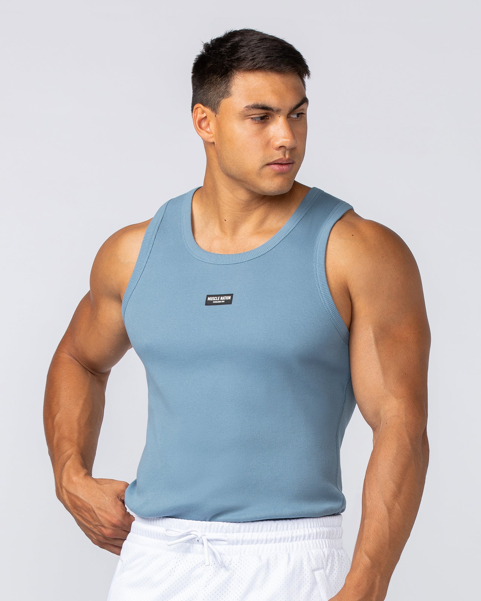Muscle Nation Tank Tops Rib Fitted Training Tank - Pale Thunder