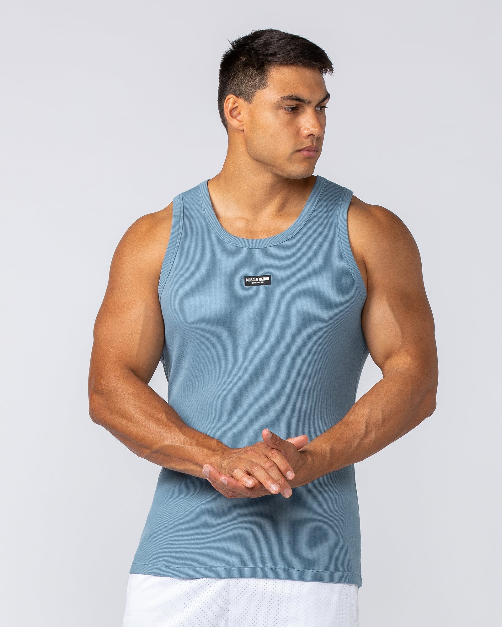 Muscle Nation Tank Tops Rib Fitted Training Tank - Pale Thunder