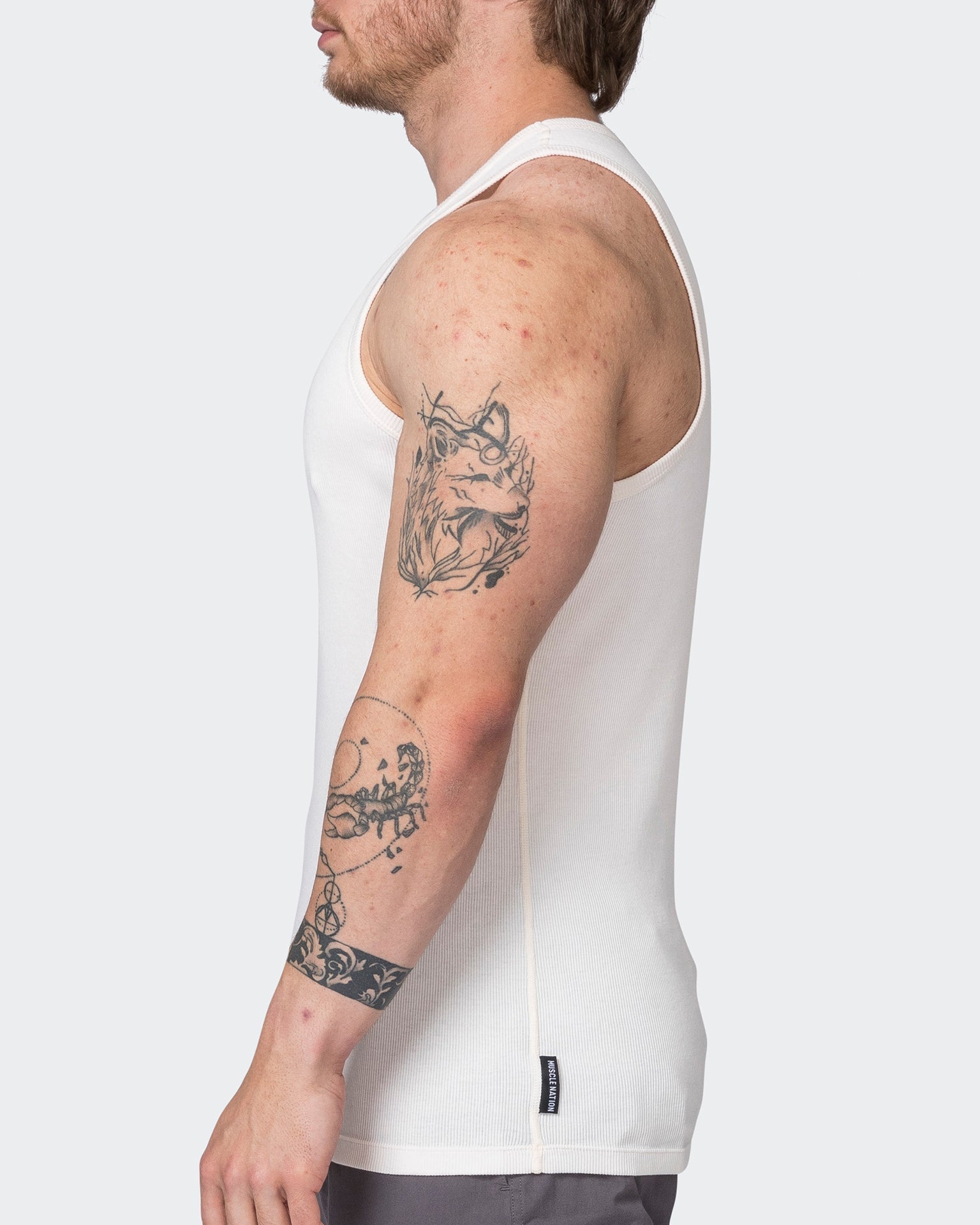 Muscle Nation Tank Tops Rib Fitted Training Tank - Travertine