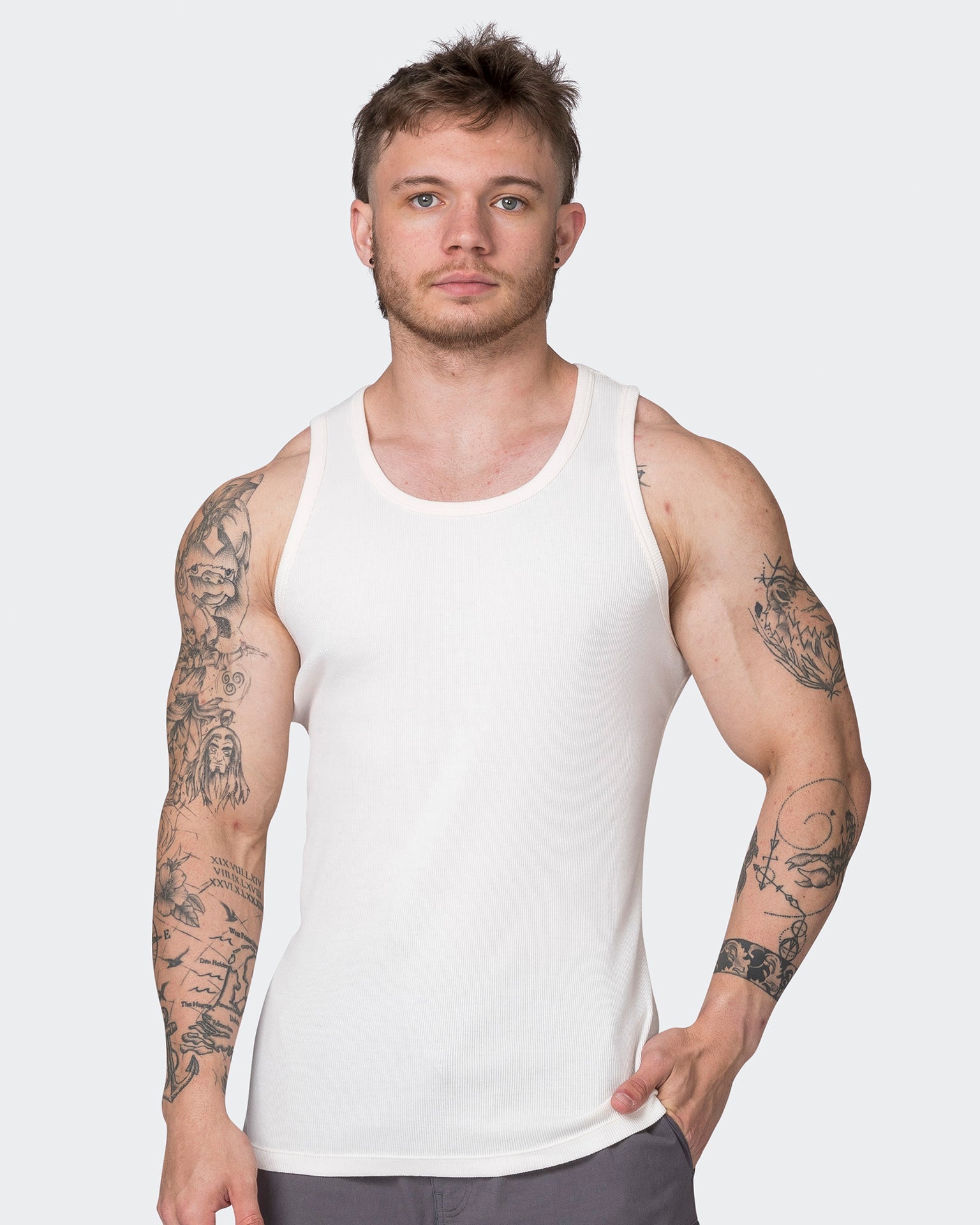 Muscle Nation Tank Tops Rib Fitted Training Tank - Travertine